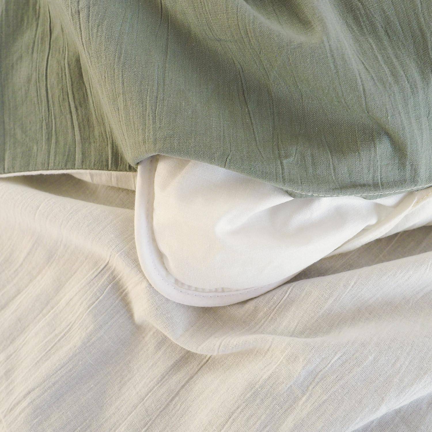 Parure de lit imprimé végétal blanc et kaki 240 x 220 cm en coton lavé  Photo3