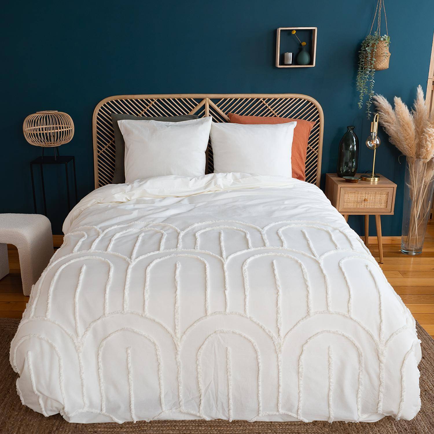 Beddegoed met retro boogmotief, wit, 260 x 240 cm, in gewassen katoen Photo1