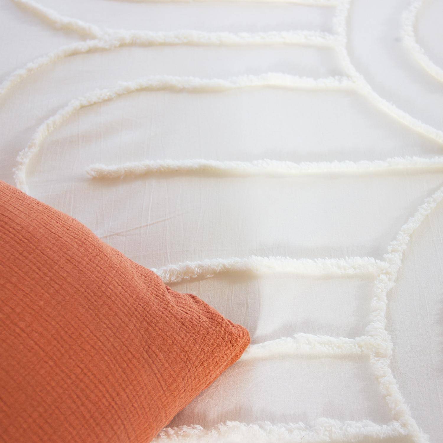 Beddegoed met retro boogmotief, wit, 260 x 240 cm, in gewassen katoen,sweeek,Photo4
