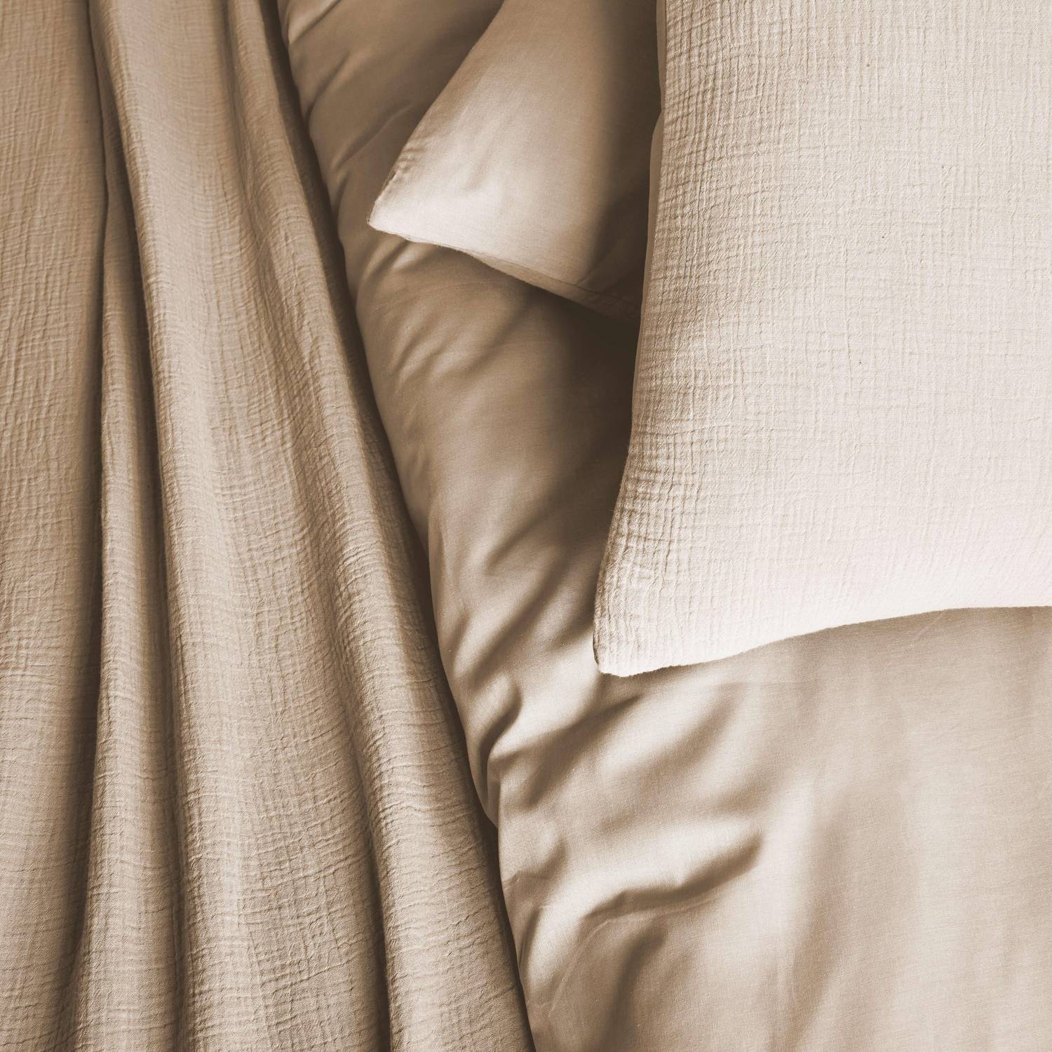 Parure de lit gaze de coton beige 1 housse de couette avec taie d'oreiller 240 x 220cm Photo2