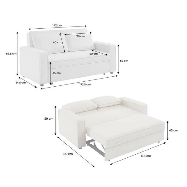Schlafsofa 2-Sitzer Bouclé cremeweiß I sweeek