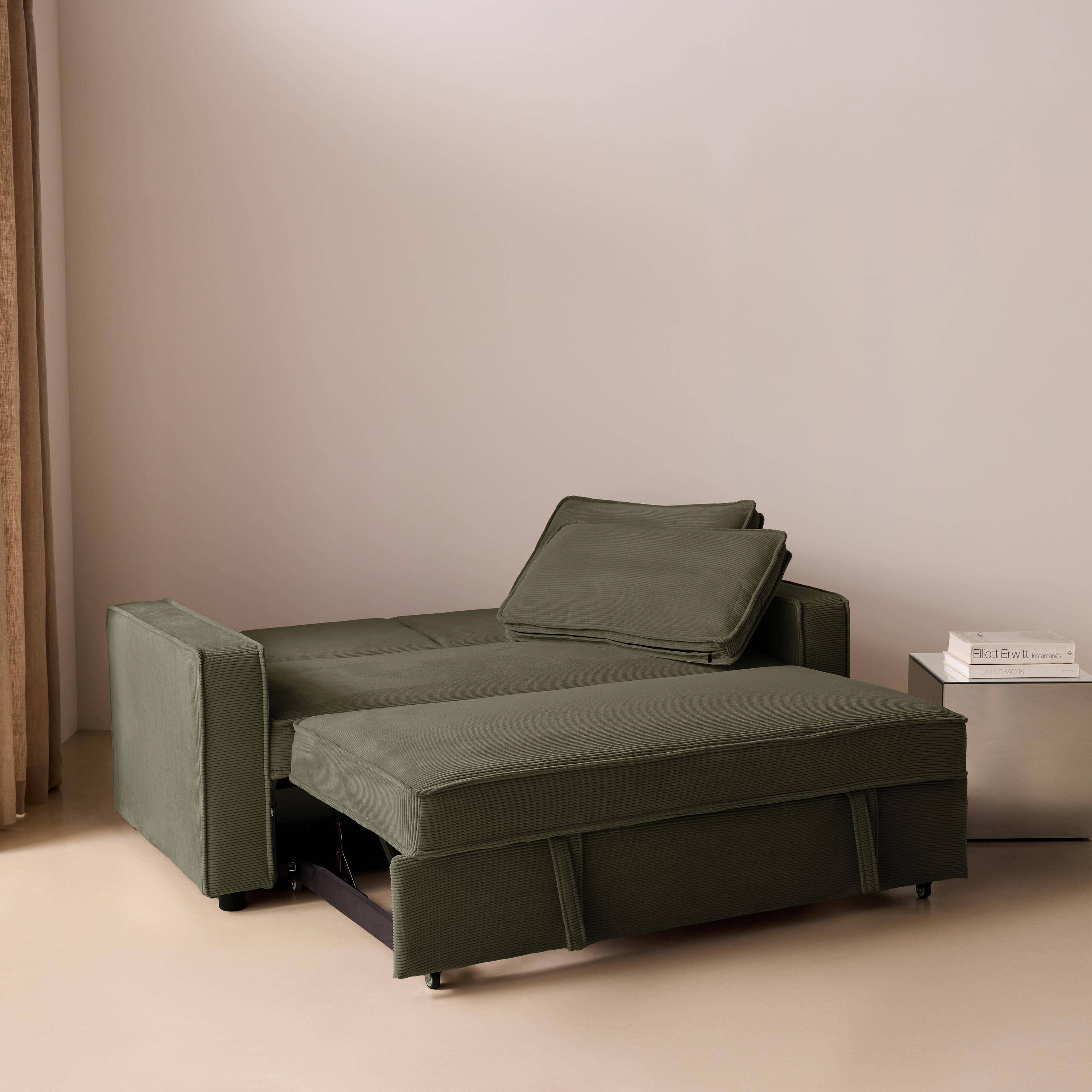 2-zits slaapbank in corduroy kaki 172,5 x 91,5 x 88,5cm - Chill,sweeek,Photo4