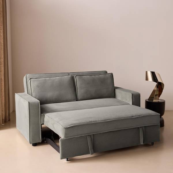2-Sitzer Schlafsofa mit hellgrauem Cordbezug l sweeek