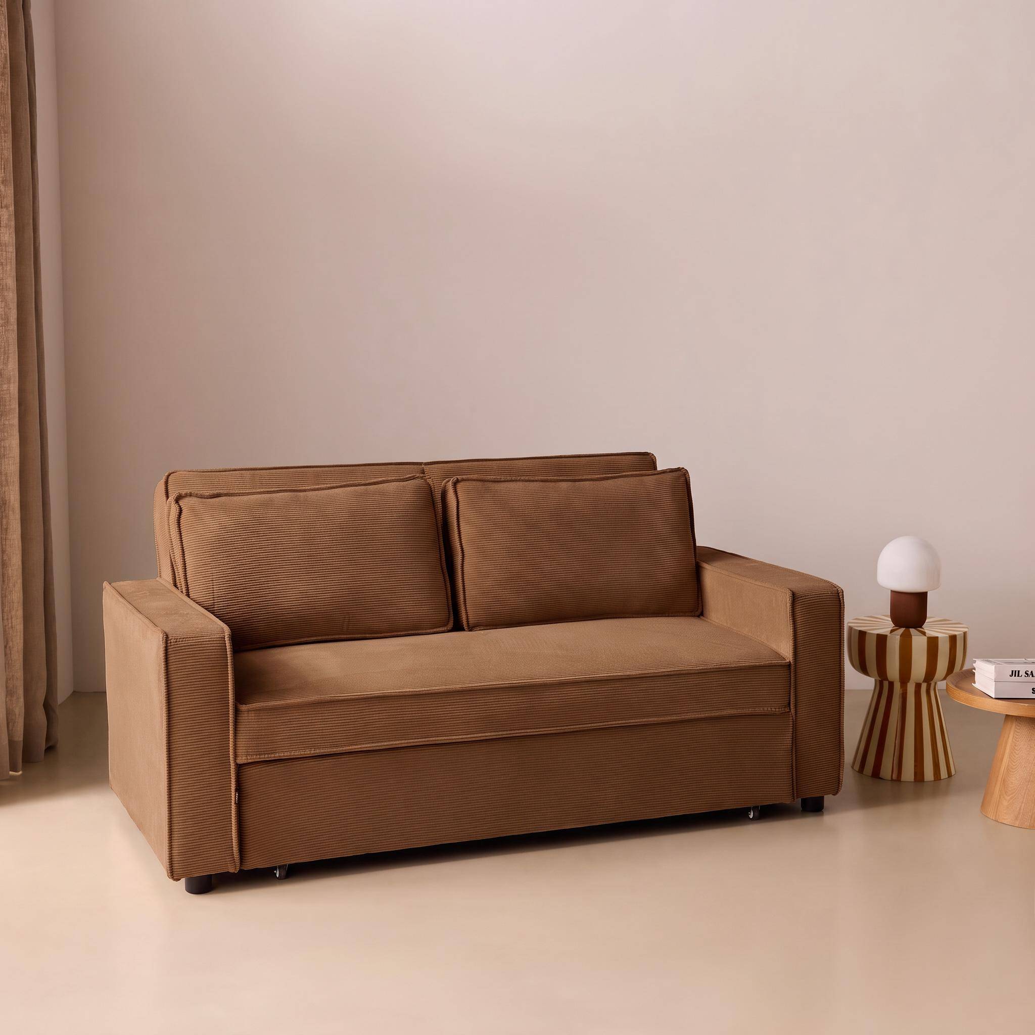 Divano letto in velluto a coste, 3 posti ruggine - 172.5x91.5x88.5 cm,sweeek,Photo2