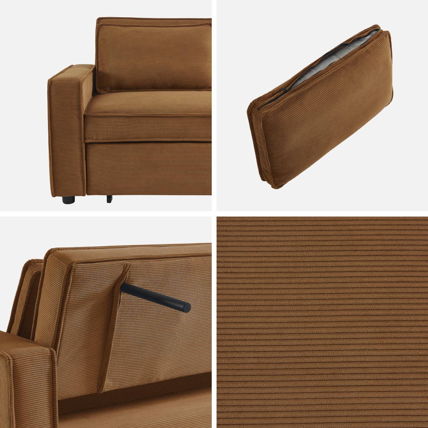 Schlafsofa 3-Sitzer mit braunem Cordbezug, B 172,5 x T 91,5 x 88,5cm - Chill,sweeek,Photo7