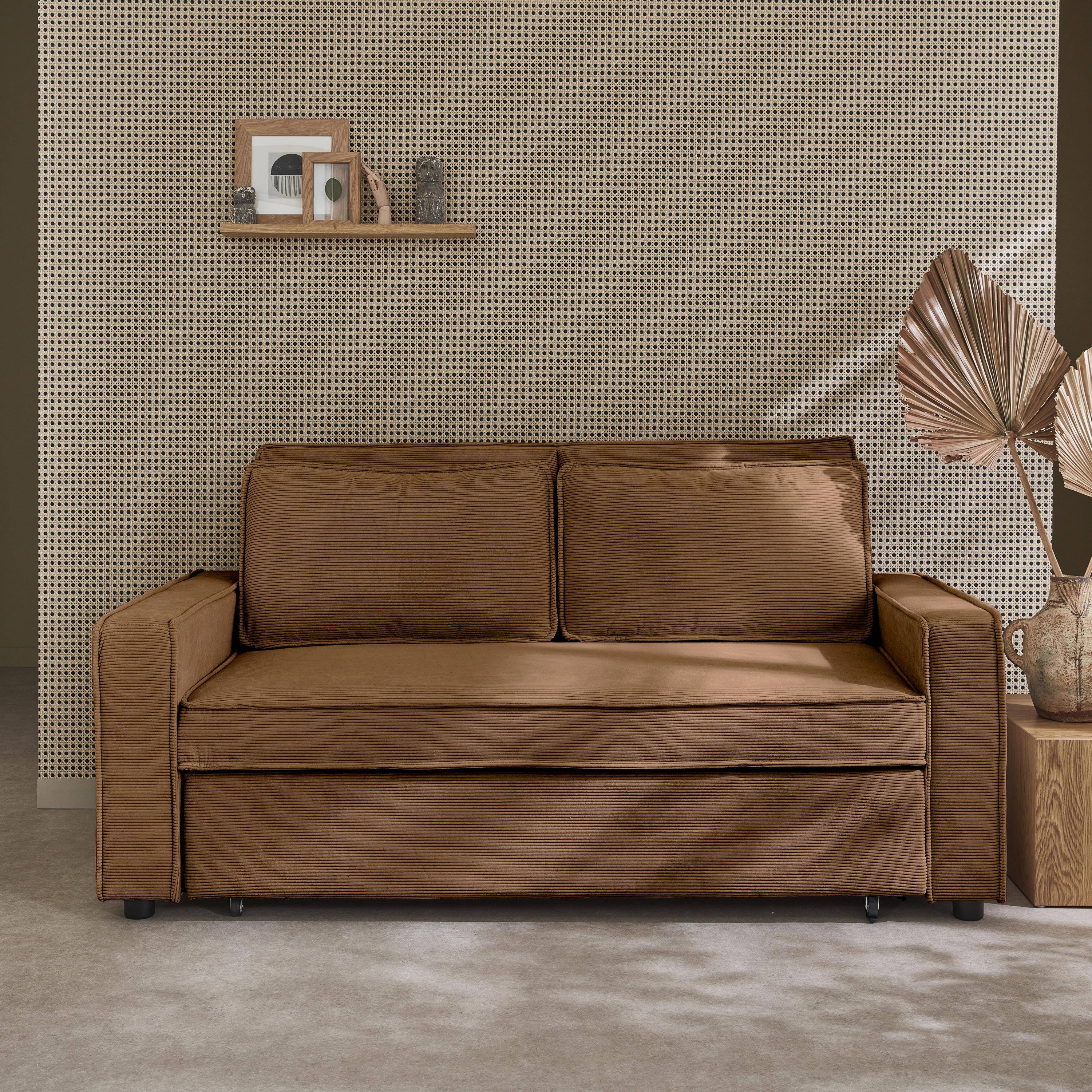 Schlafsofa 3-Sitzer mit braunem Cordbezug, B 172,5 x T 91,5 x 88,5cm - Chill Photo2