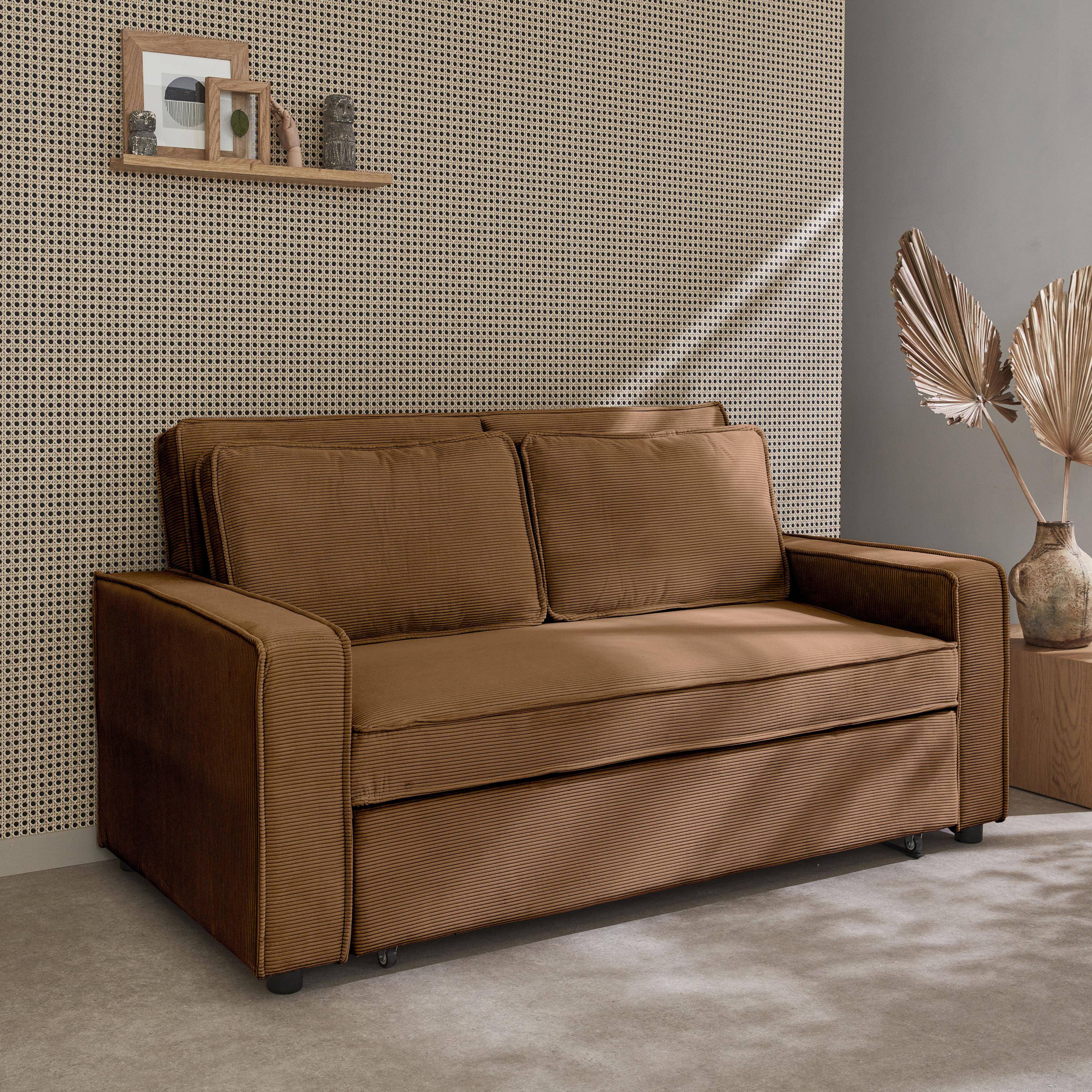 Schlafsofa 3-Sitzer mit braunem Cordbezug, B 172,5 x T 91,5 x 88,5cm - Chill,sweeek,Photo1
