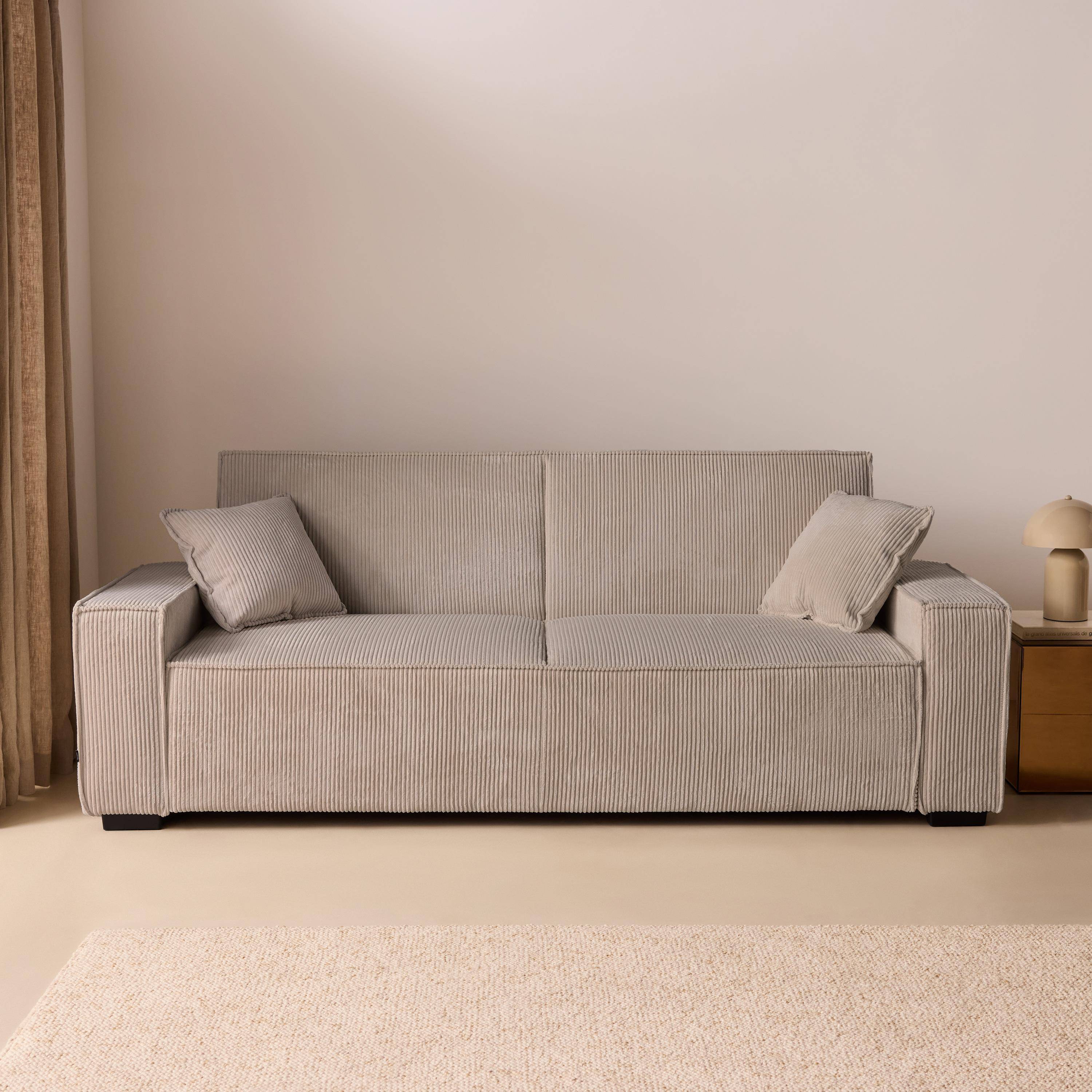 Divano letto in velluto a coste, 3 posti Beige - 231x96.5x80 cm,sweeek,Photo1