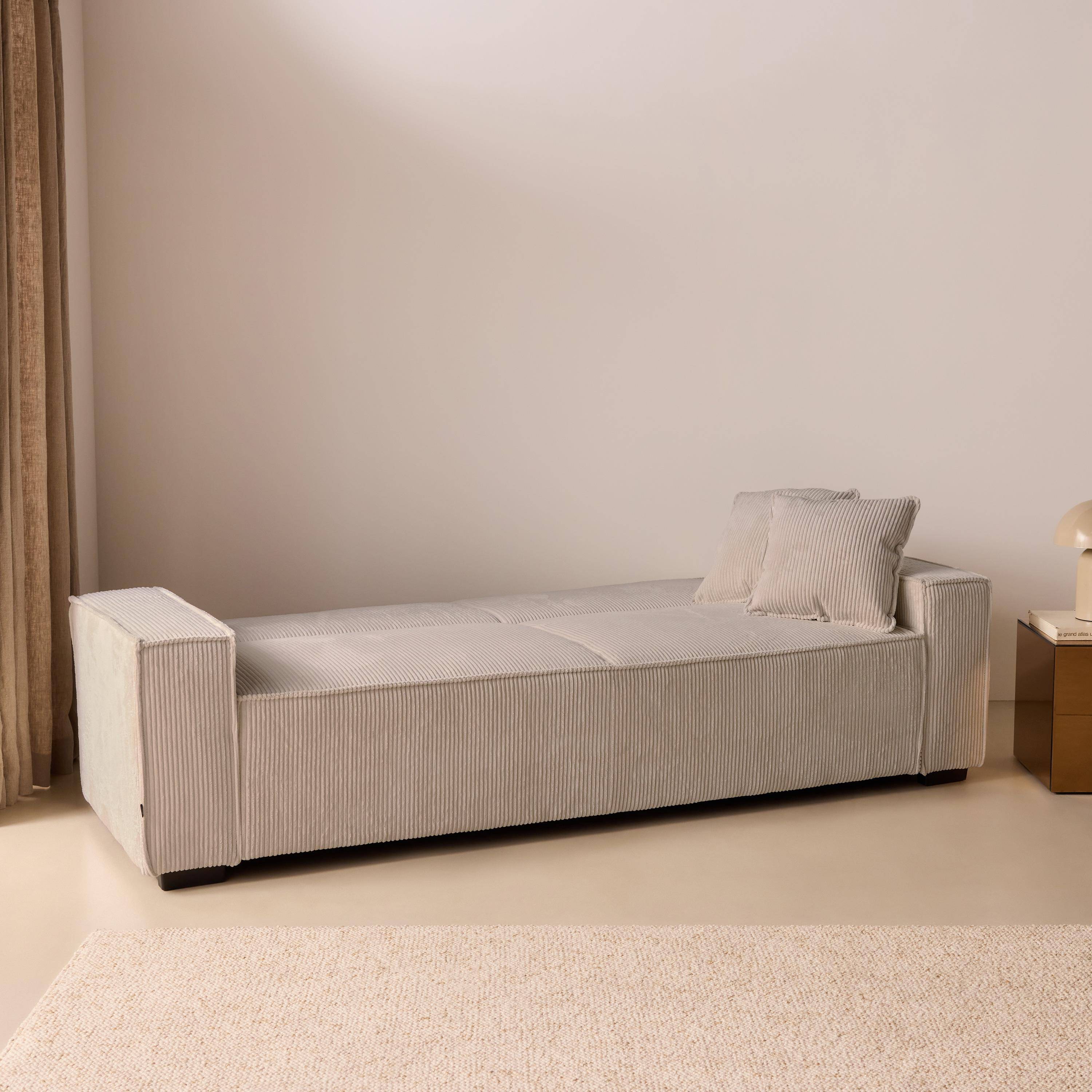 Divano letto in velluto a coste, 3 posti Beige - 231x96.5x80 cm Photo5