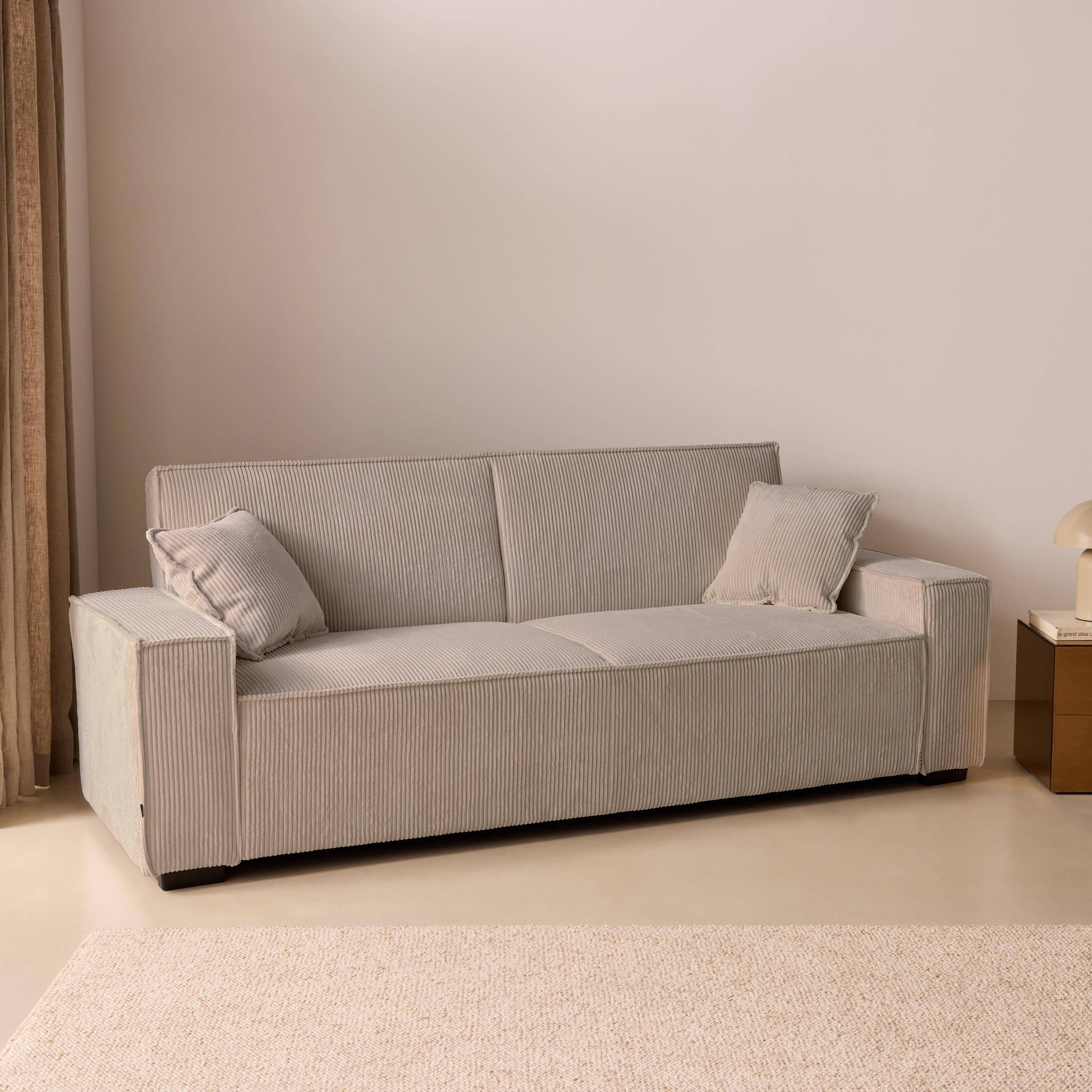 Divano letto in velluto a coste, 3 posti Beige - 231x96.5x80 cm Photo2