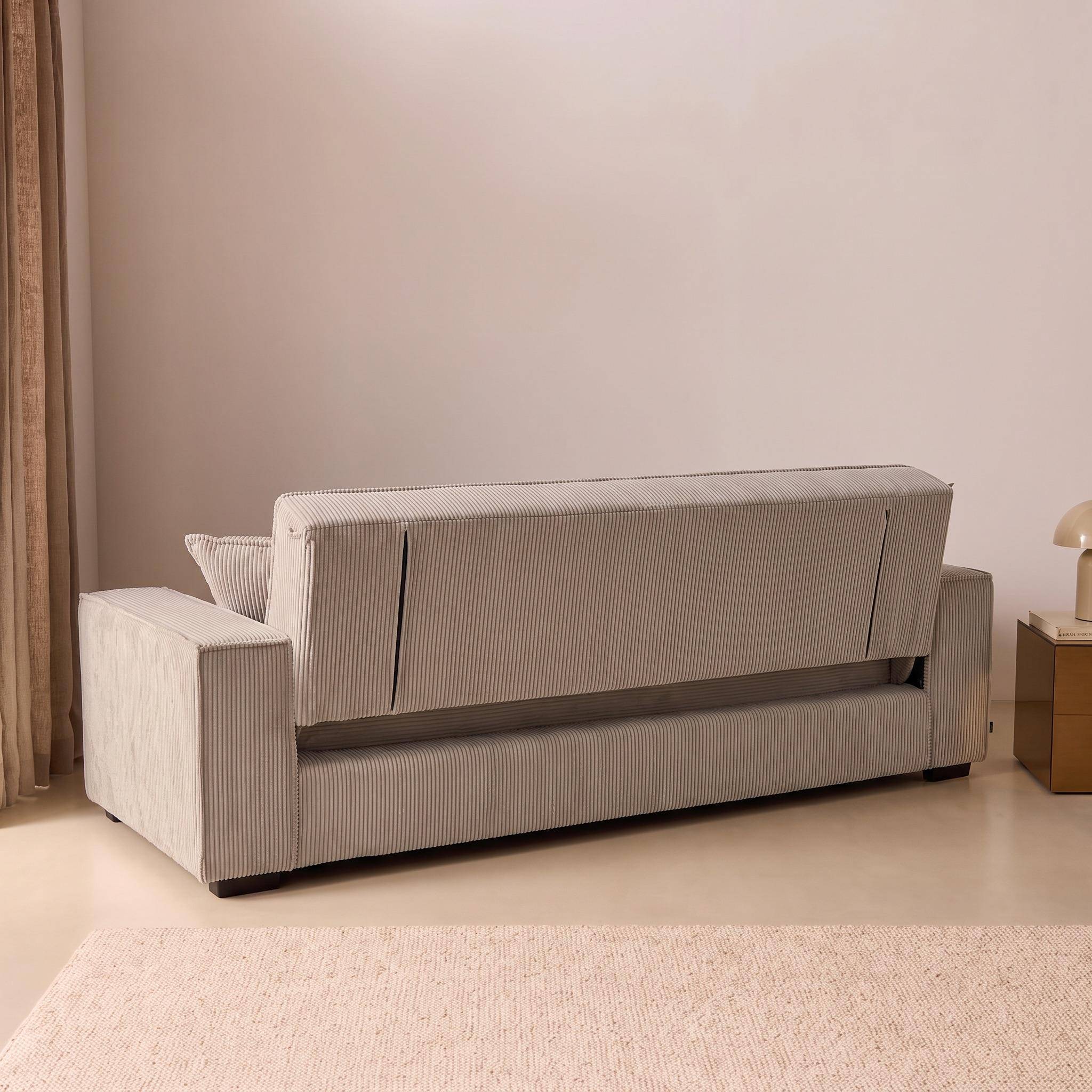 Divano letto in velluto a coste, 3 posti Beige - 231x96.5x80 cm Photo6