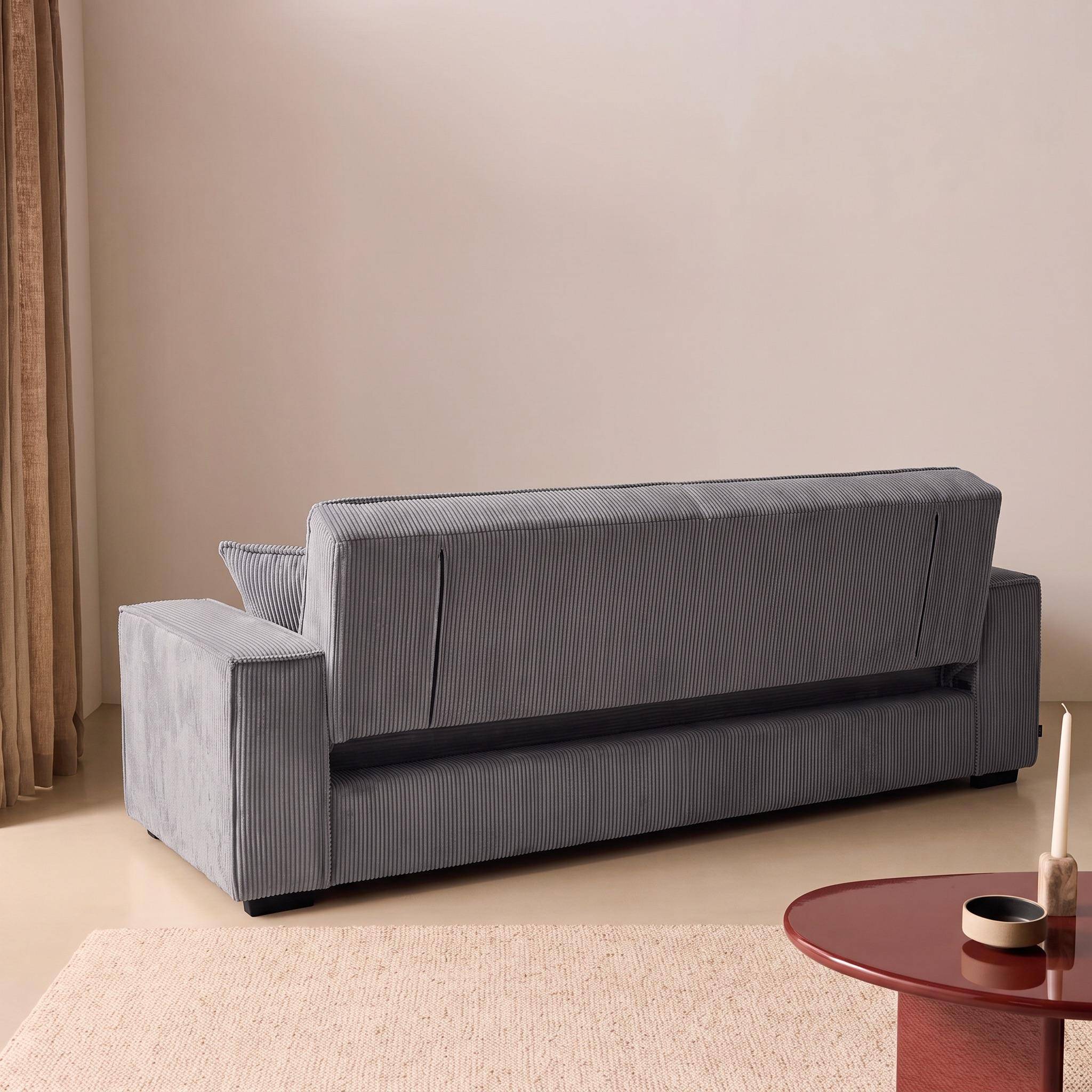 Sofá cama de pana, 3 plazas Gris claro - 231x96.5x80 cm,sweeek,Photo6