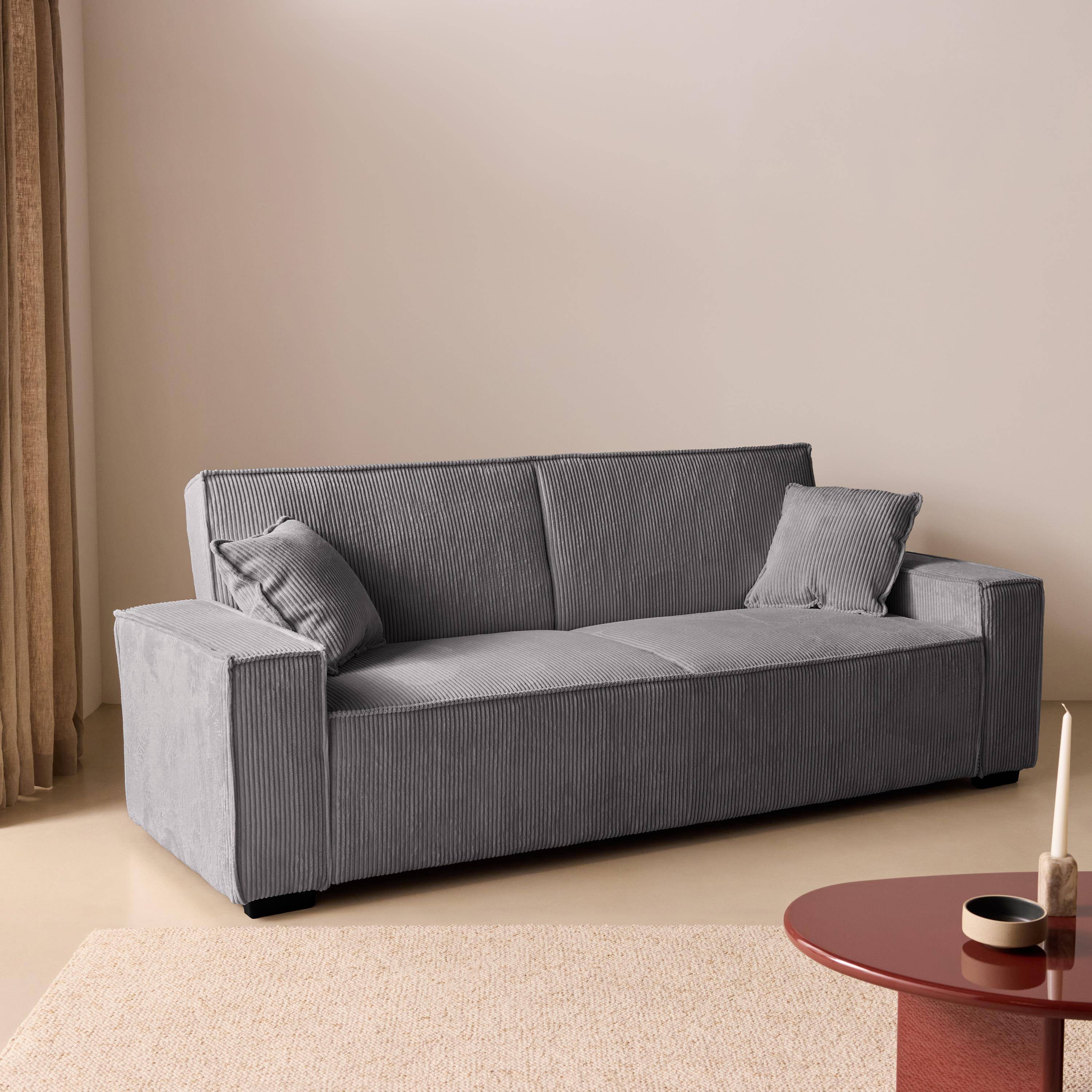 Sofá cama de pana, 3 plazas Gris claro - 231x96.5x80 cm Photo2