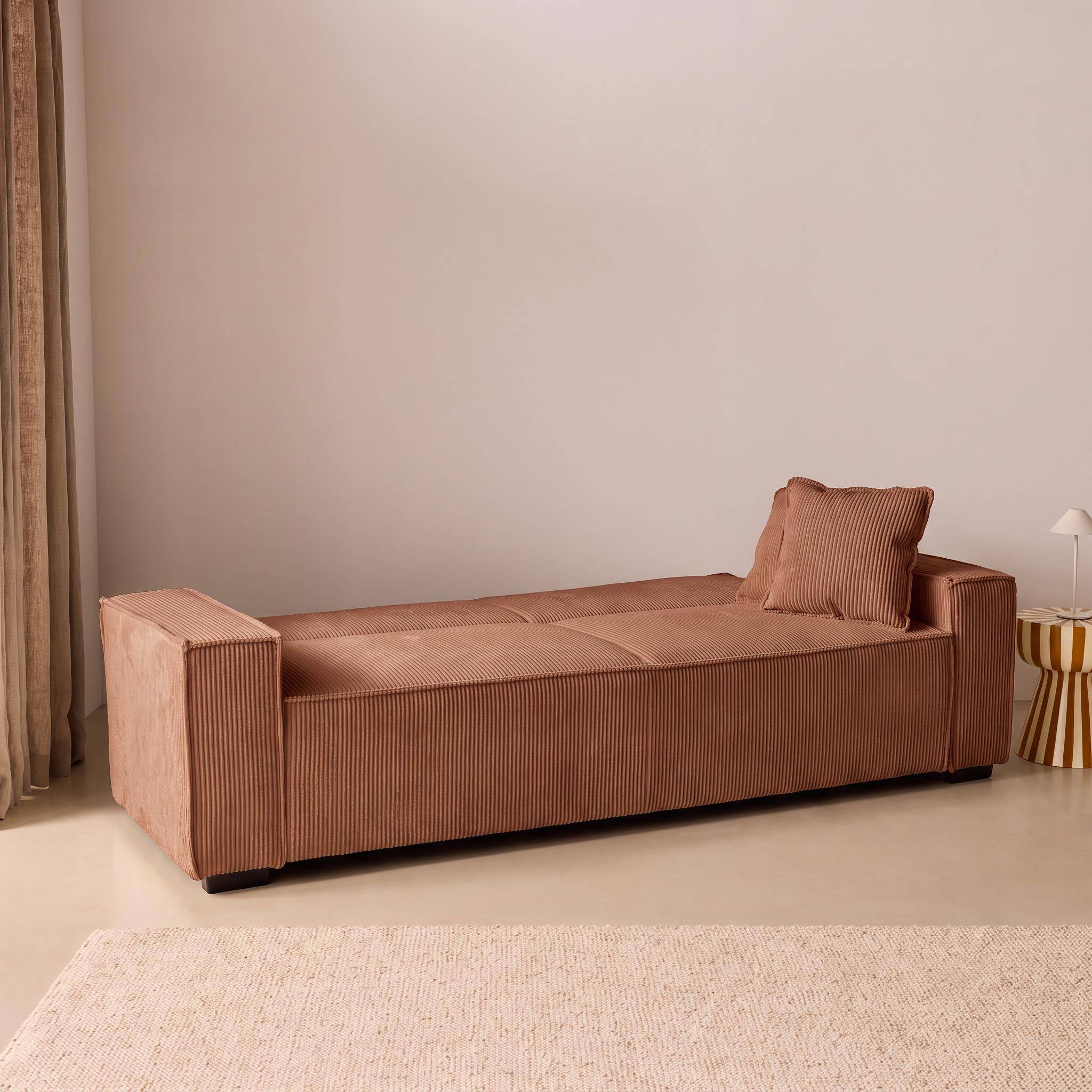Canapé convertible 3 places camel velours côtelé L 231 x P 96,5 x H 80cm Photo5