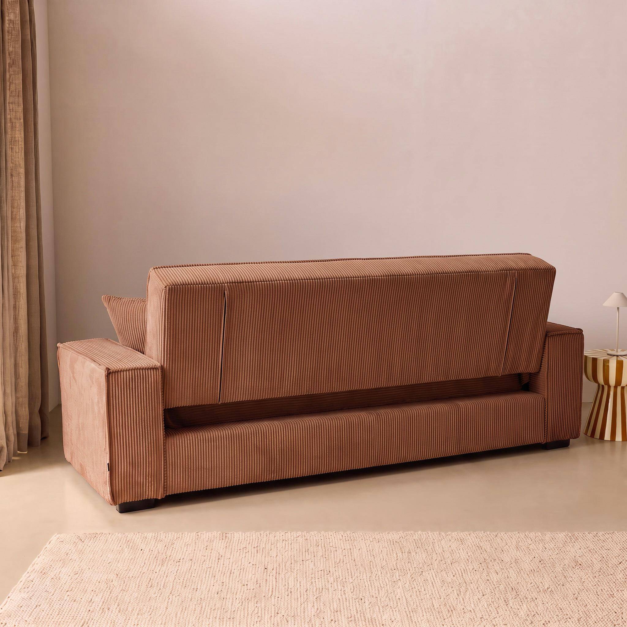 Canapé convertible 3 places camel velours côtelé L 231 x P 96,5 x H 80cm Photo6