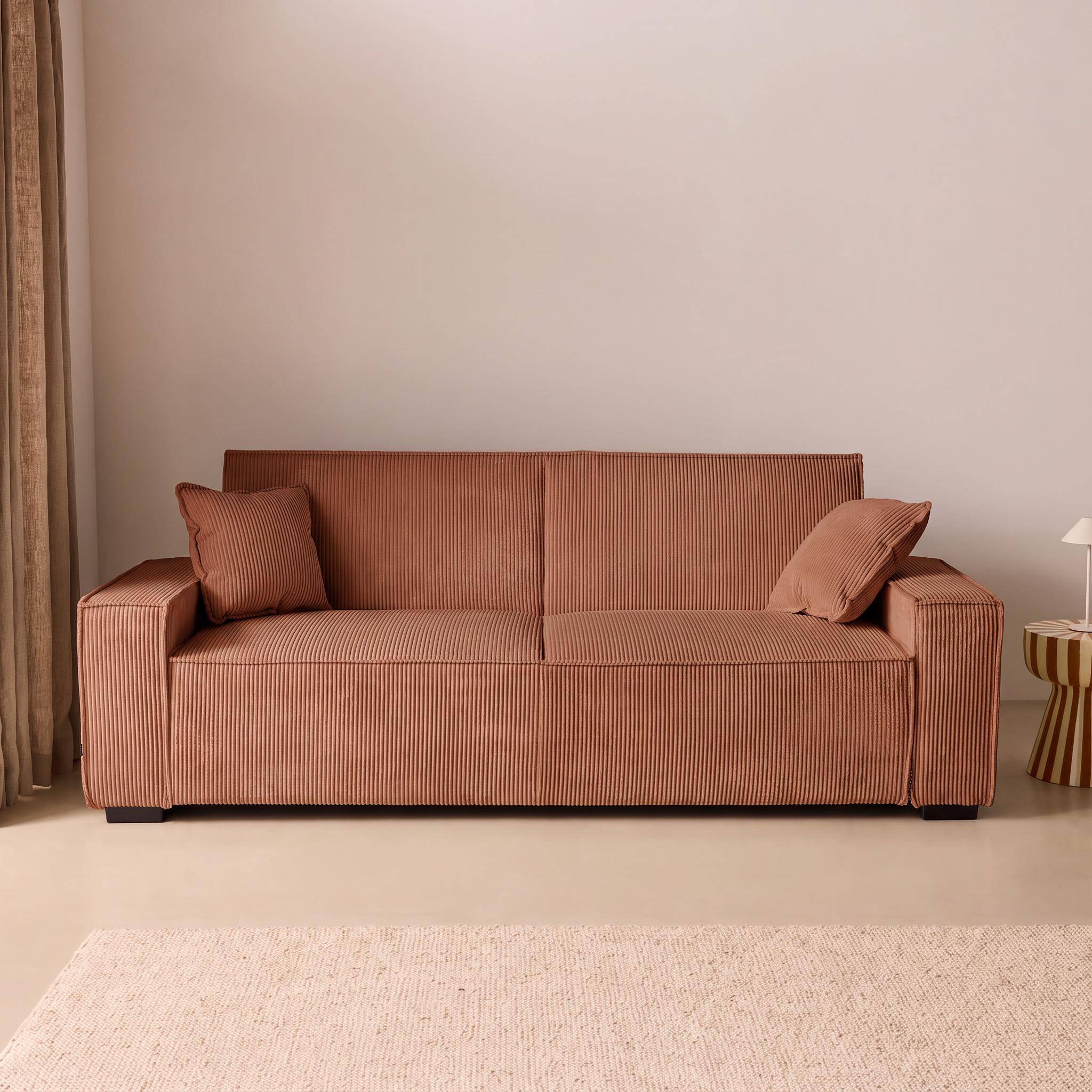 Canapé convertible 3 places camel velours côtelé L 231 x P 96,5 x H 80cm,sweeek,Photo1