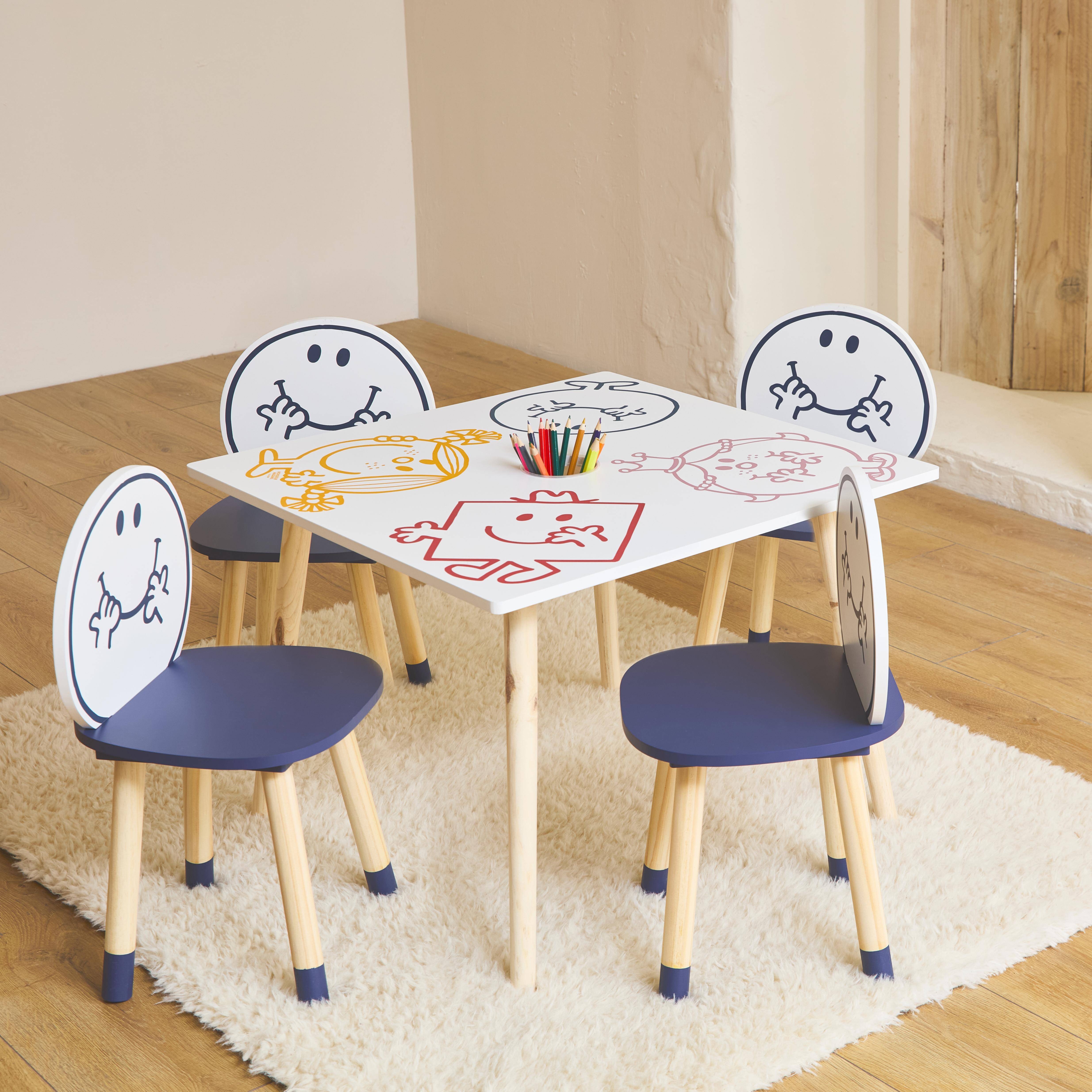 Table pour enfant avec pot à crayon + 4 chaises Monsieur Heureux collection Monsieur Madame ,sweeek,Photo1