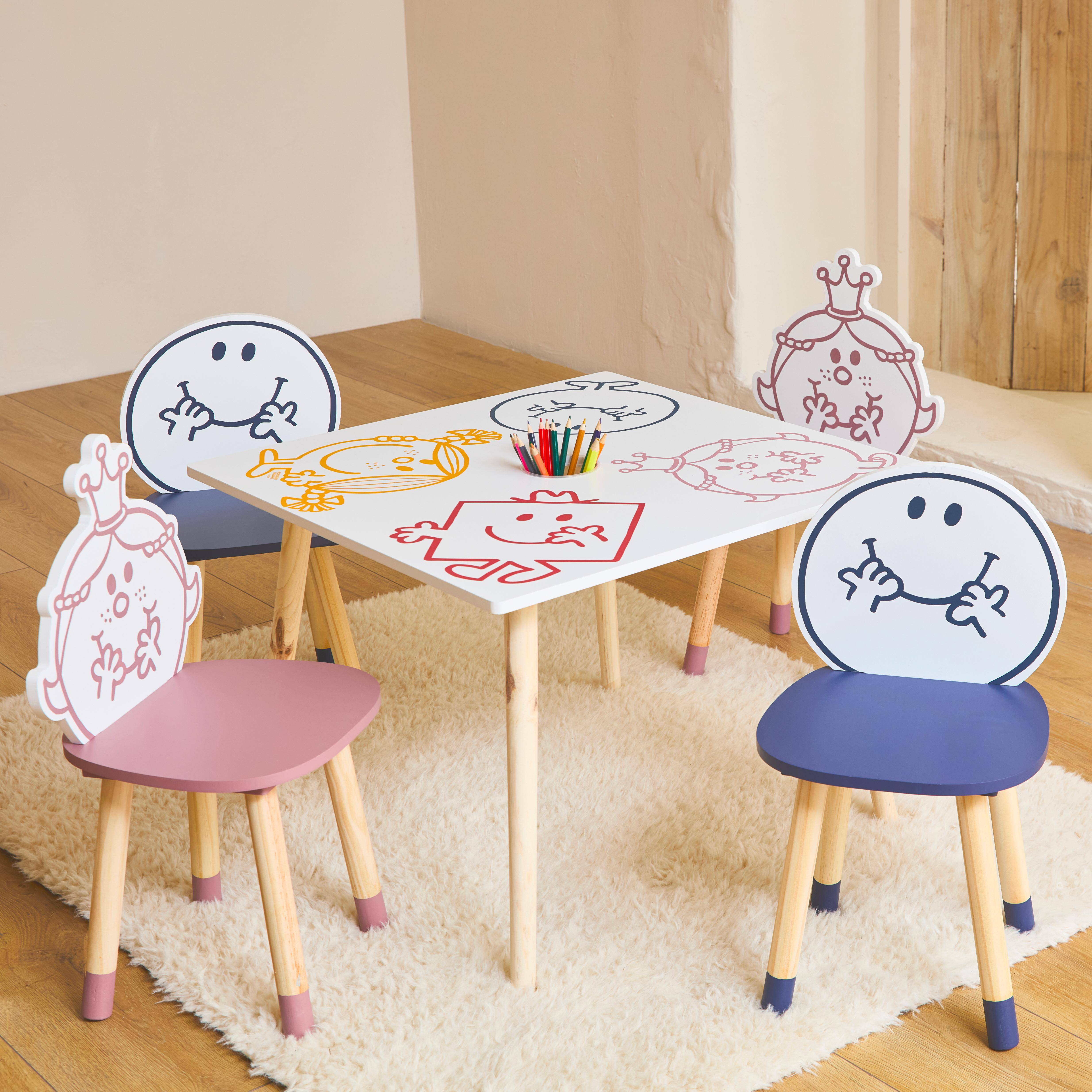 Table pour enfant avec pot à crayon + 2 chaises Madame Princesse + 2 chaises Monsieur Heureux,sweeek,Photo1