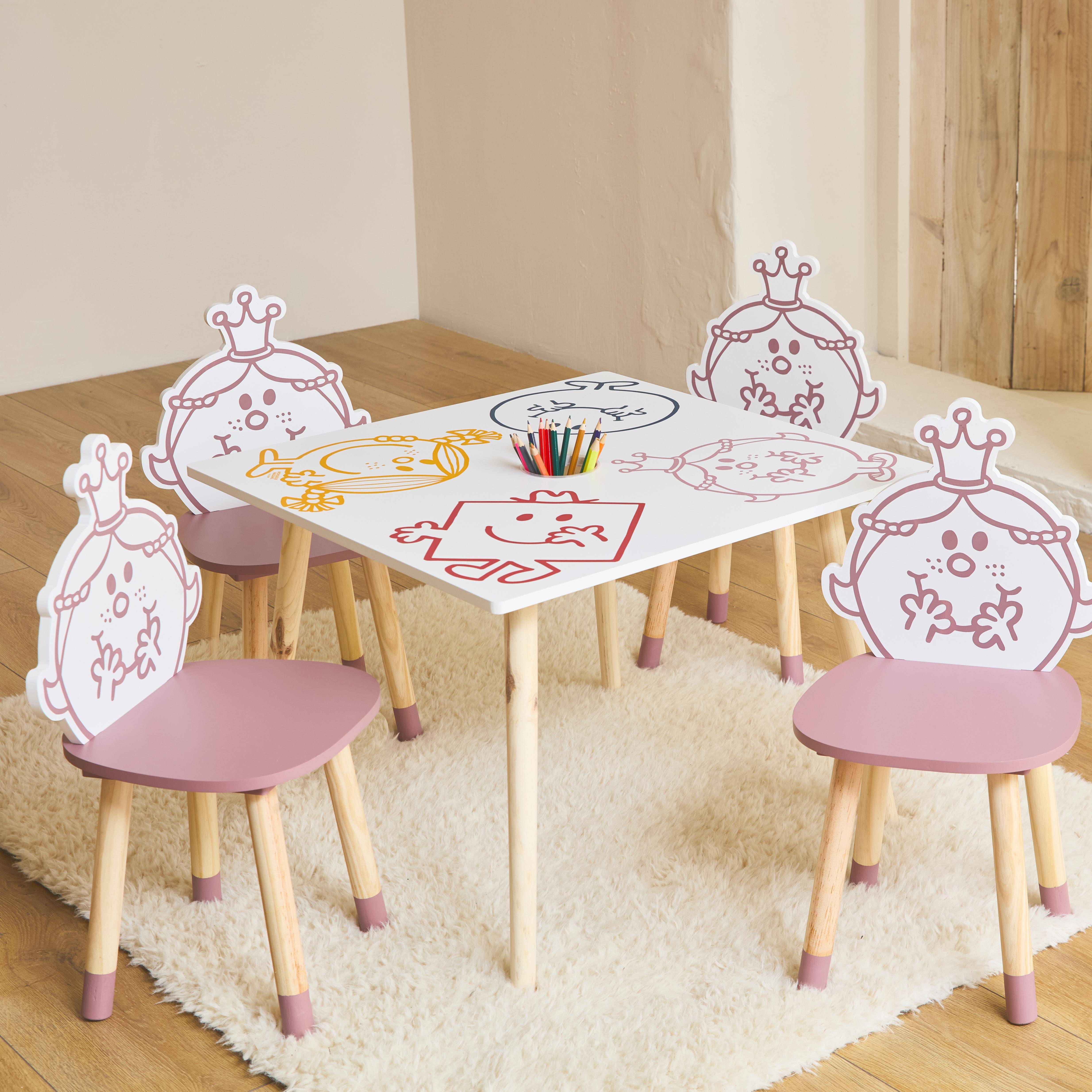 Table pour enfant avec pot à crayon + 4 chaises Madame Princesse collection Monsieur Madame ,sweeek,Photo1
