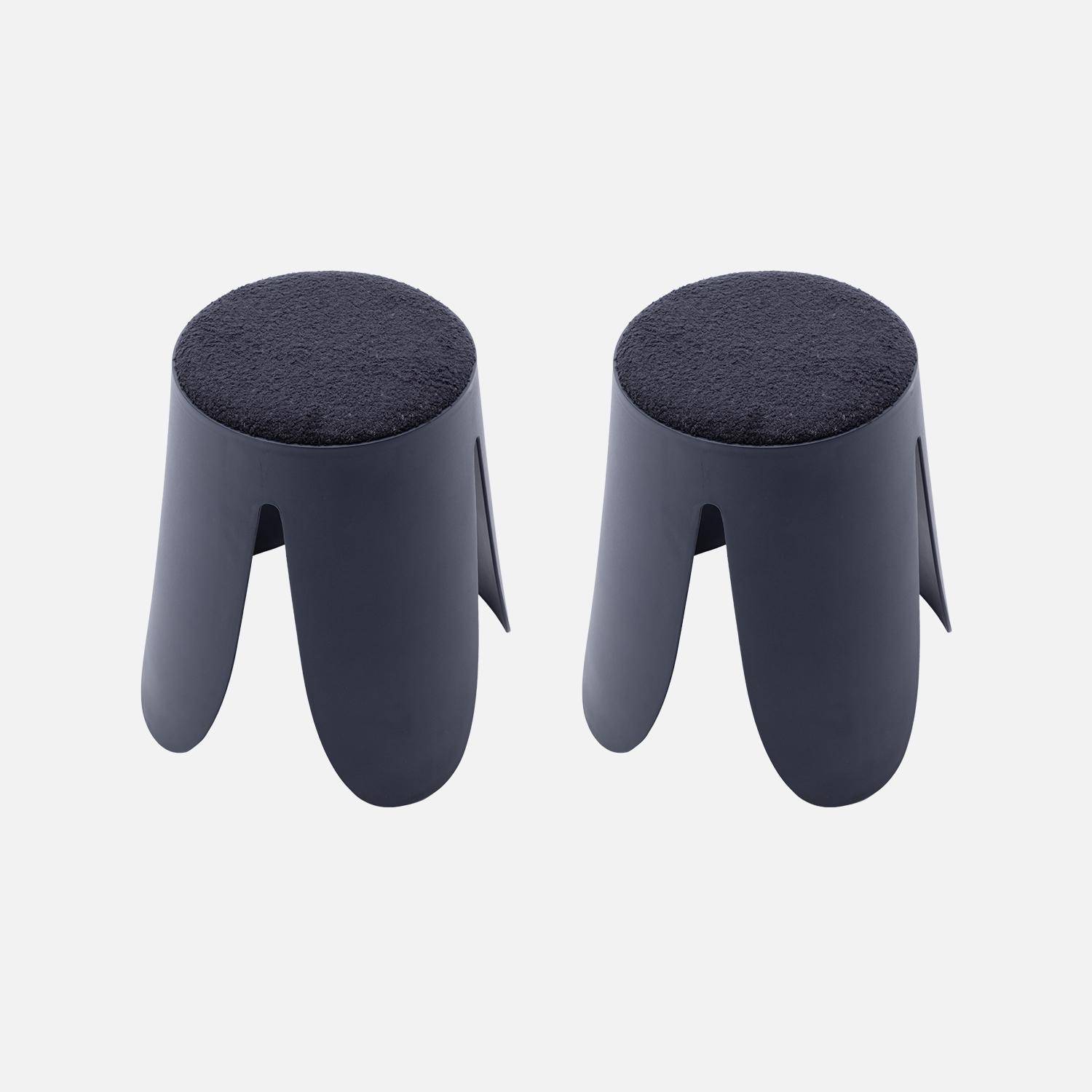Set de 2 tabourets empilables bleu marine, bouclette texturée, NIKI, Ø30 / 44 x H46cm  Photo3