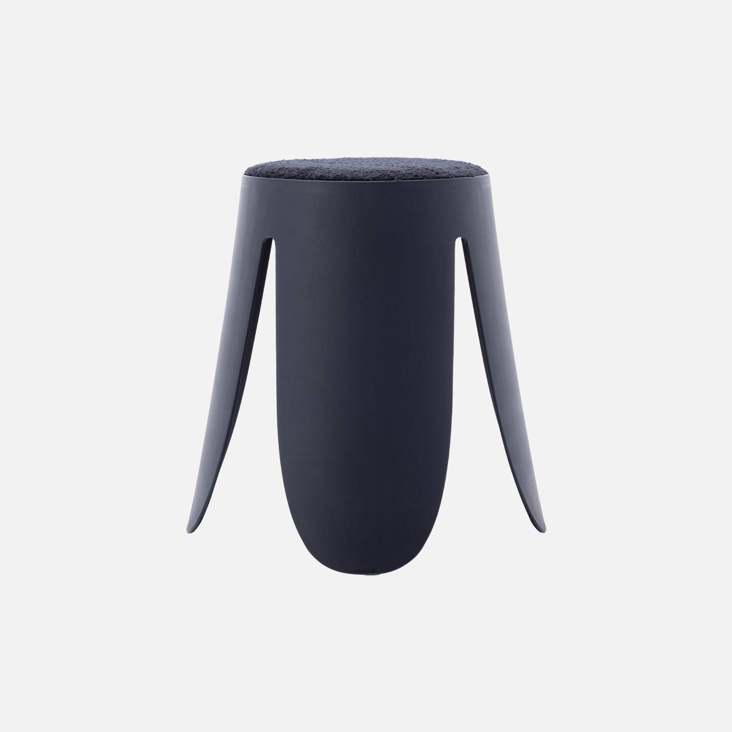 Set de 2 tabourets empilables bleu marine, bouclette texturée, NIKI, Ø30 / 44 x H46cm  Photo4