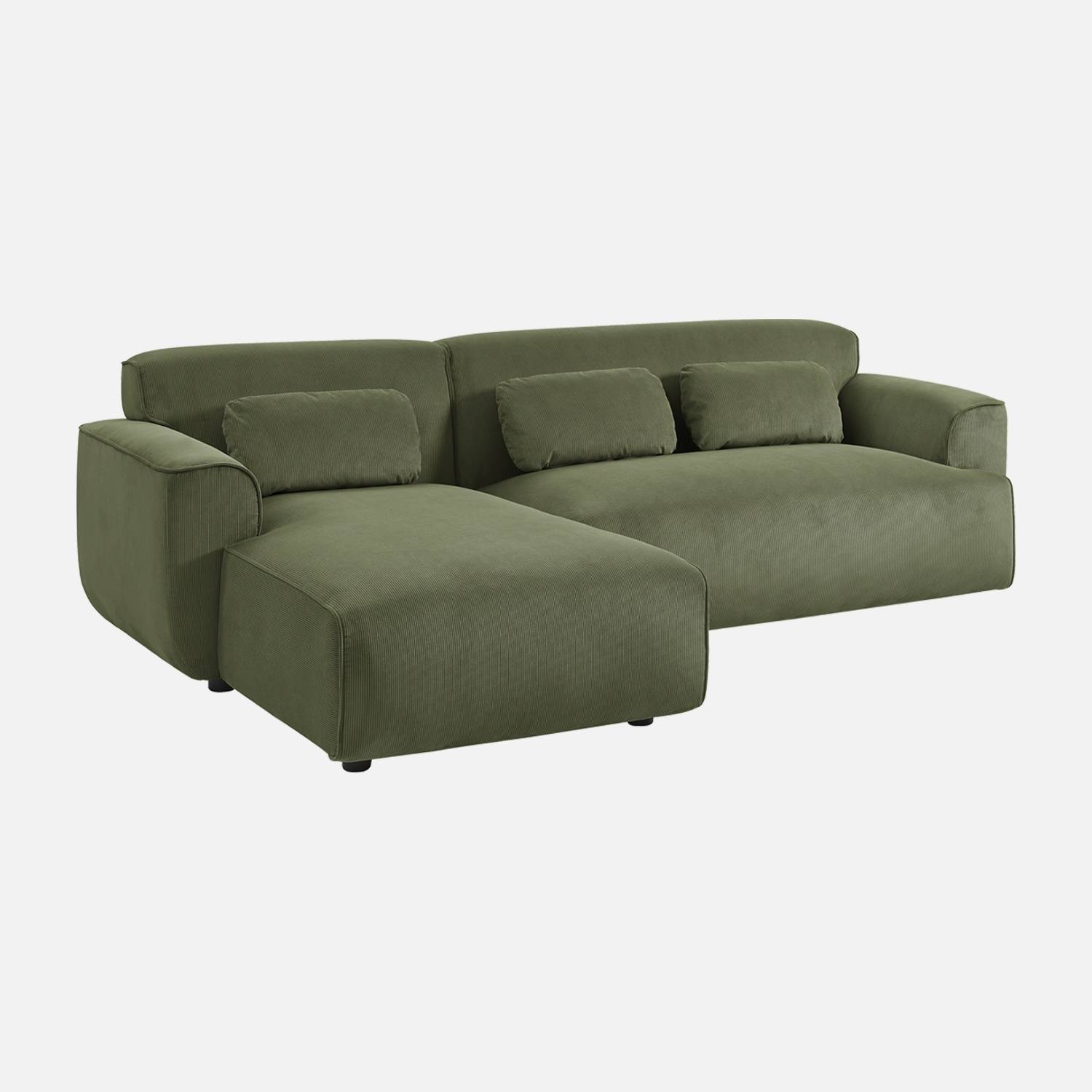 Canapé d'angle gauche, 2 à 3 places, velours côtelé vert| sweeek