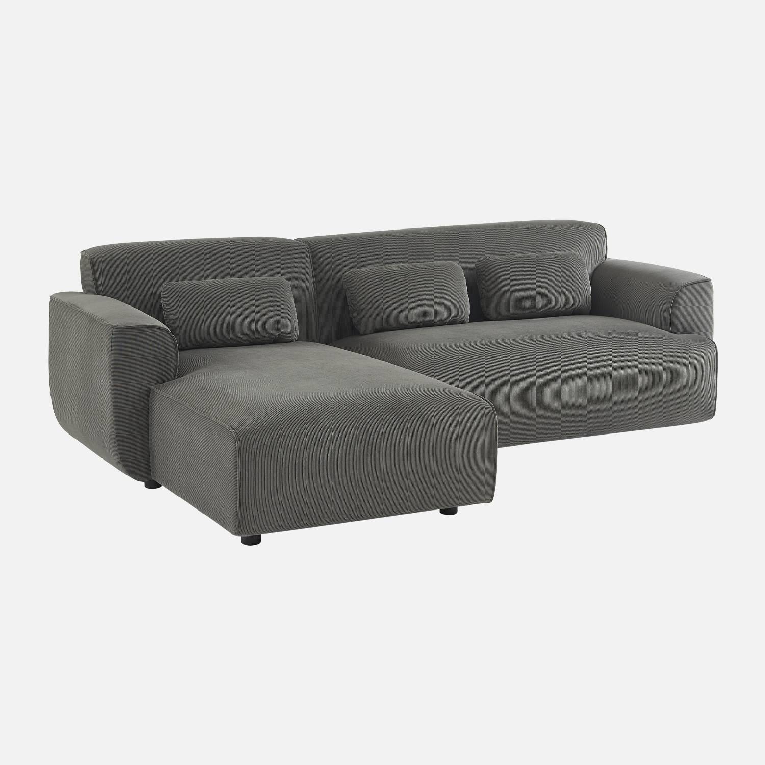 Canapé d'angle gauche, 3 places, velours côtelé gris | sweeek