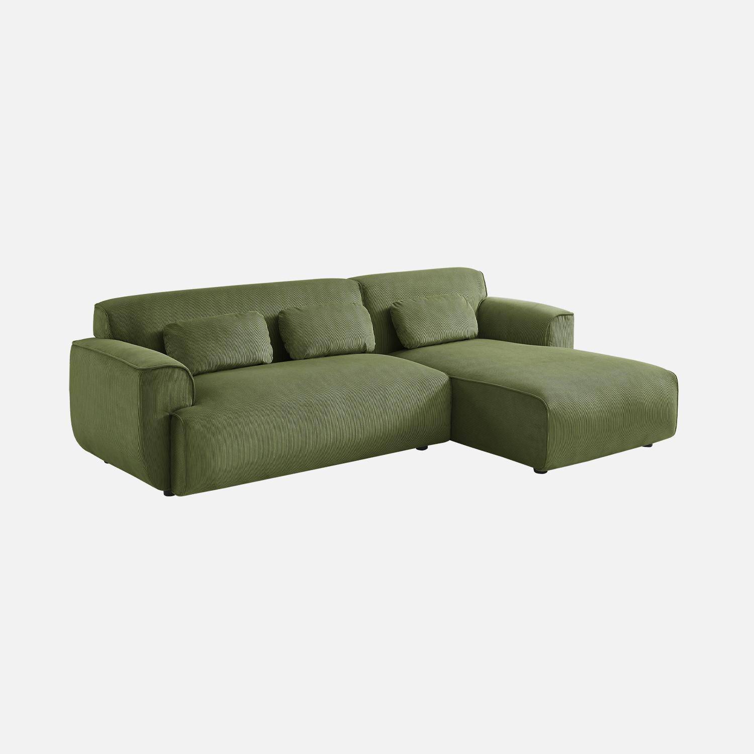 Sofá esquinero de pana de 2 a 3 plazas, esquina derecha, Wallas, Verde, 196x151x73 cm Photo3