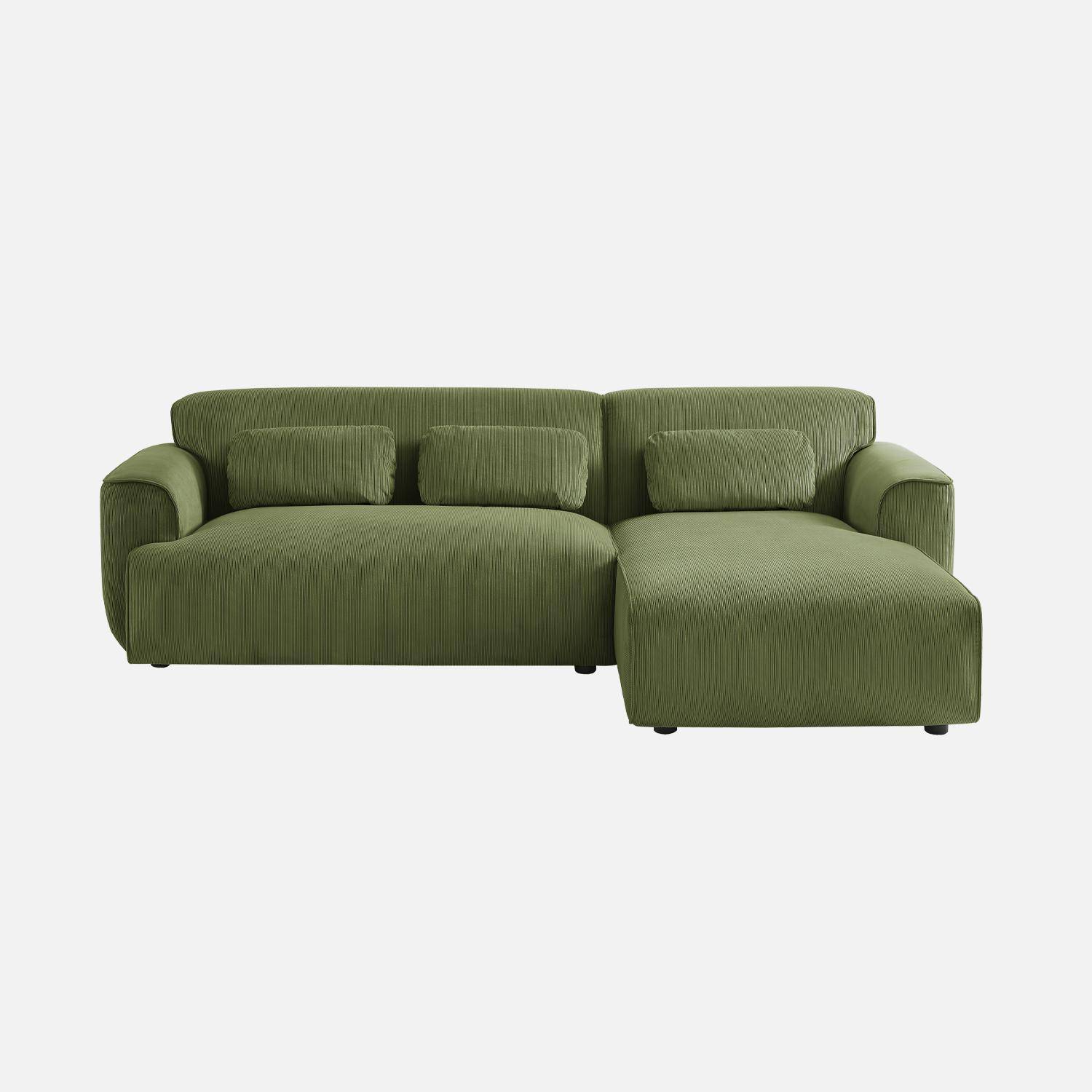 Sofá esquinero de pana de 2 a 3 plazas, esquina derecha, Wallas, Verde, 196x151x73 cm,sweeek,Photo4