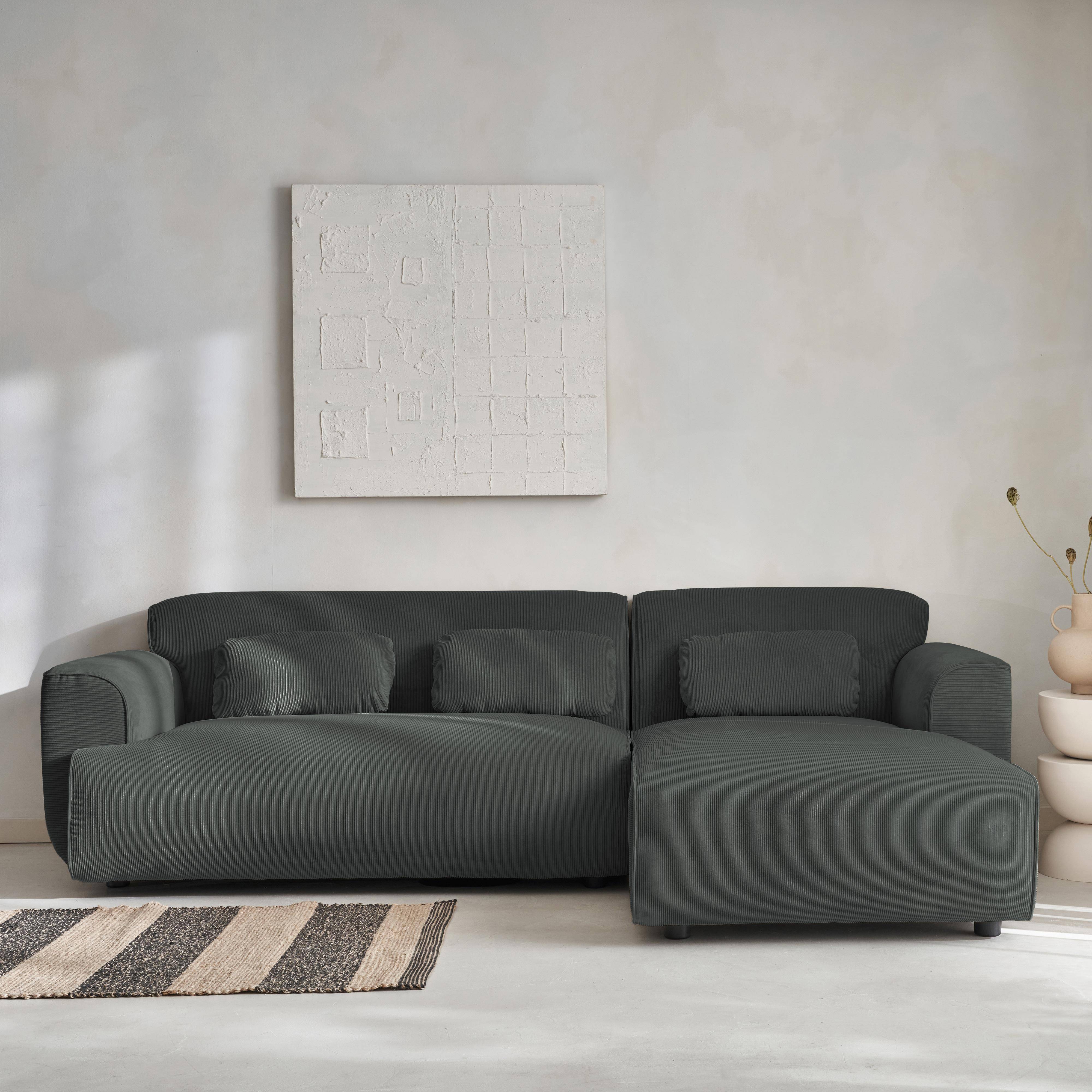 2 tot 3-zits hoekbank, grijs corduroy, Wallas B 196 x D 151 / 91 / x H 73cm Photo2