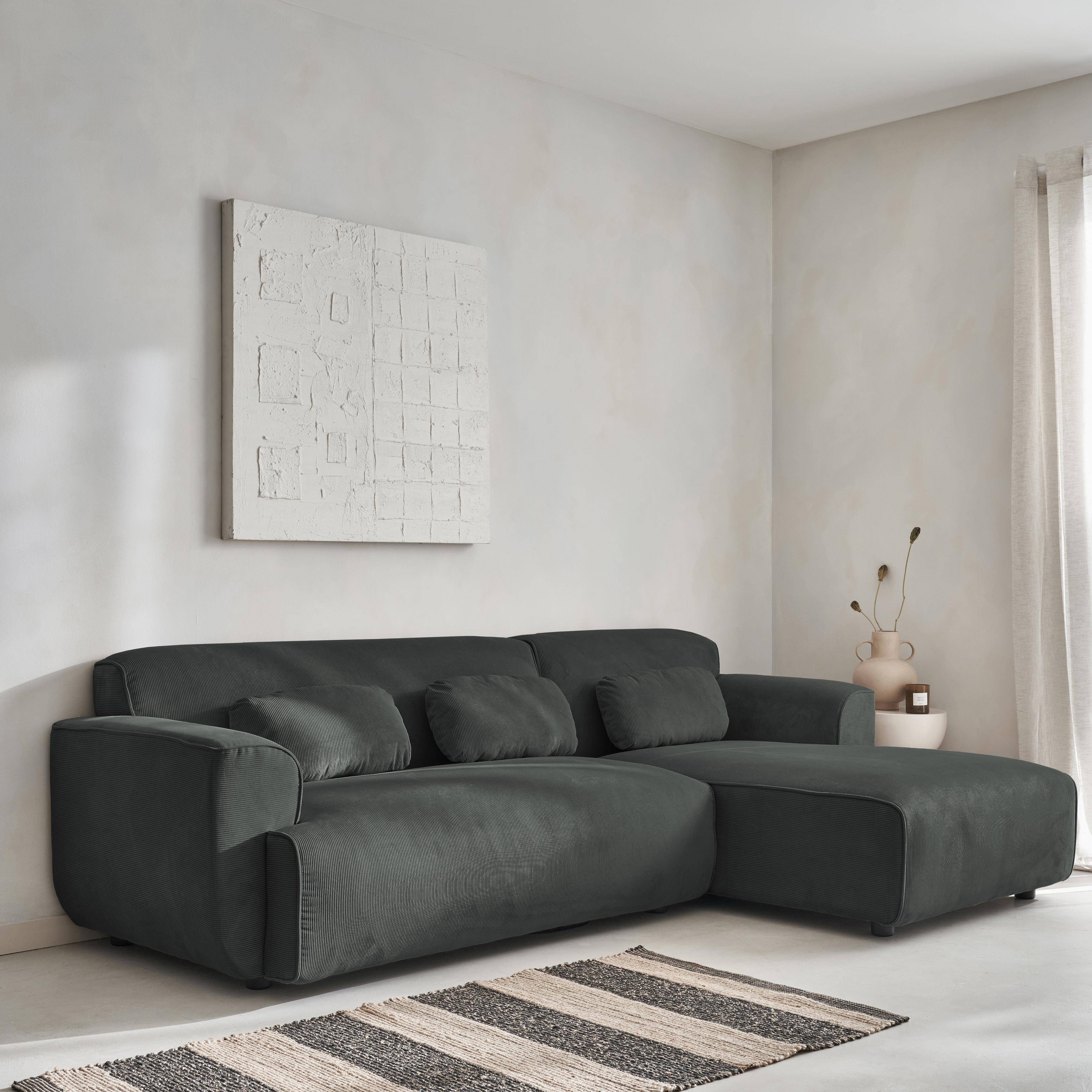 2 tot 3-zits hoekbank, grijs corduroy, Wallas B 196 x D 151 / 91 / x H 73cm,sweeek,Photo3