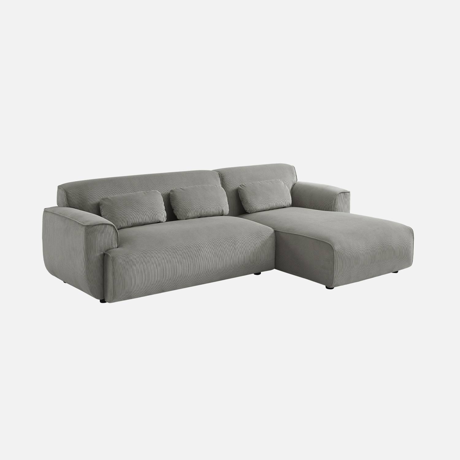 Canapé d'angle droit, 2 à 3 places, velours côtelé gris clair| sweeek