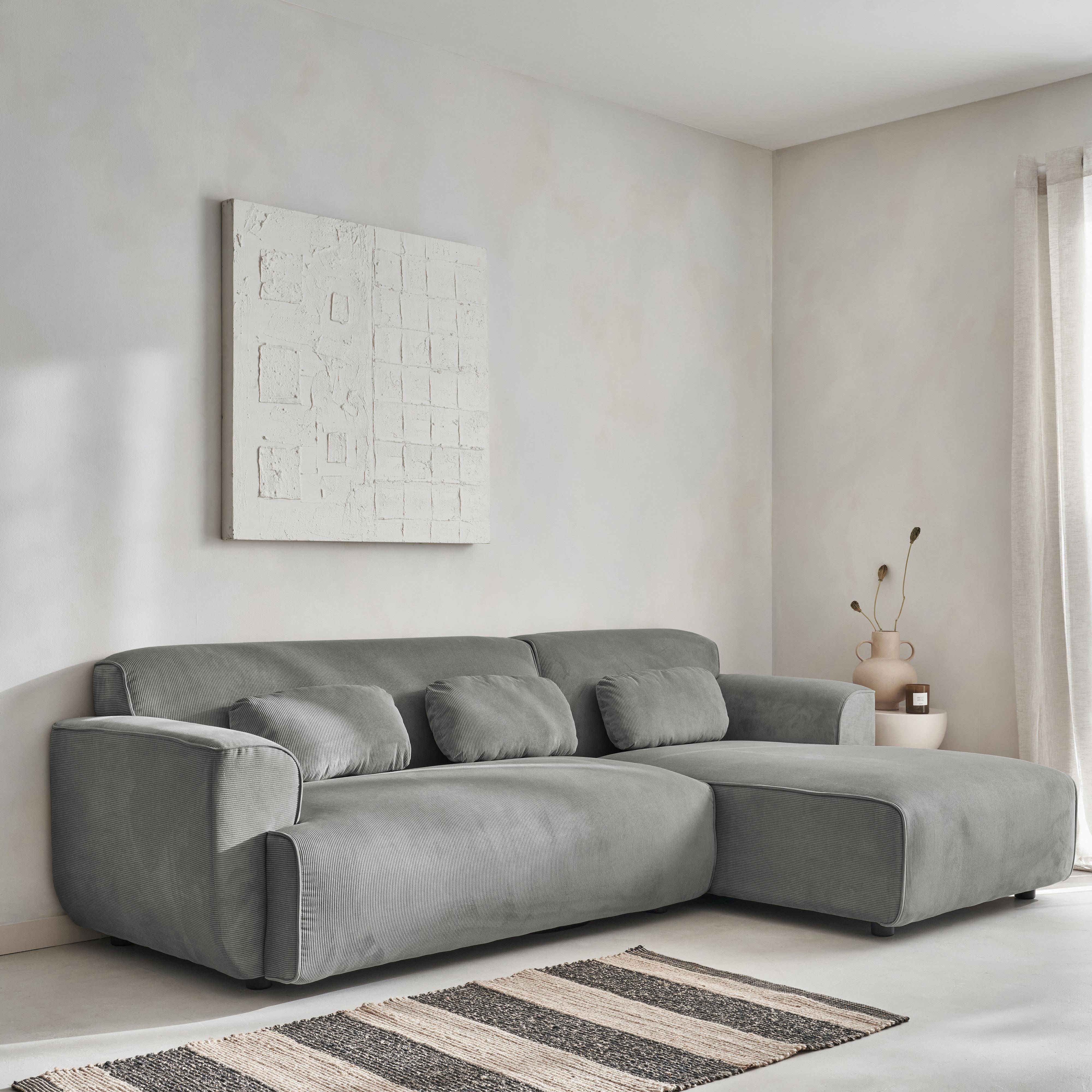 Ecksofa, Recamiere rechts, 2-3-Sitzer, Cordbezug hellgrau, Wallas B 196 x T 151 / 91 / x H 73cm Photo1