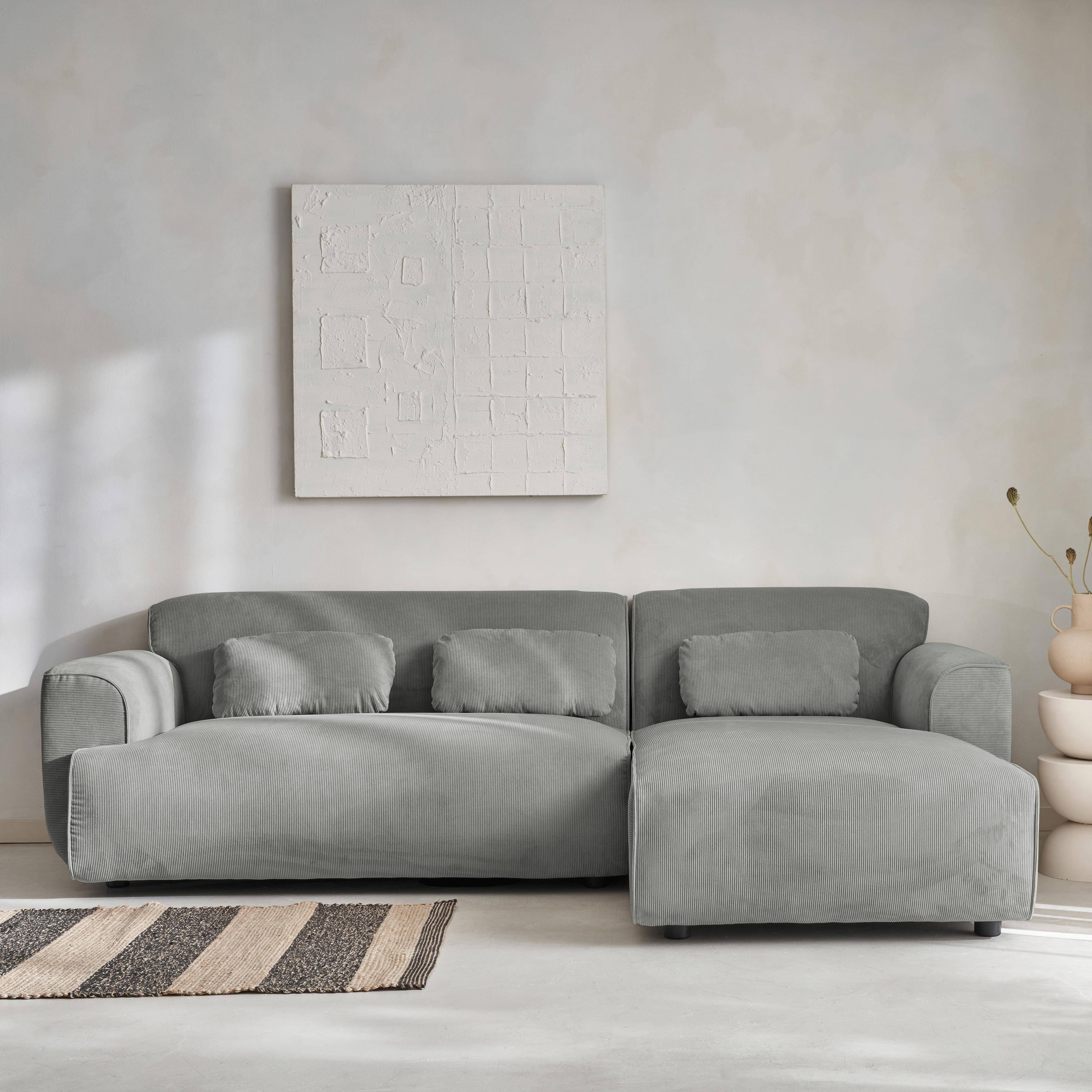 Ecksofa, Recamiere rechts, 2-3-Sitzer, Cordbezug hellgrau, Wallas B 196 x T 151 / 91 / x H 73cm Photo2