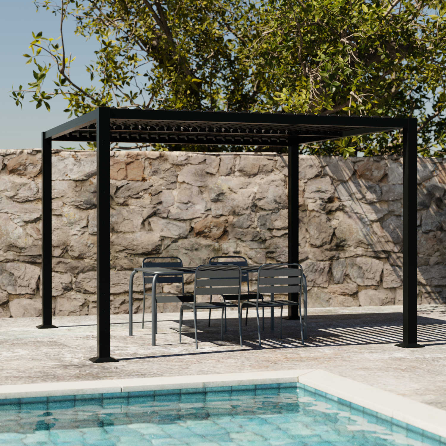 3x3m louvered aluminium pergola with adjustable slats, Palace, Black, 292x292x231 cm Photo1
