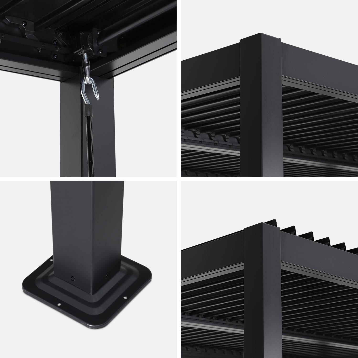 3x3m louvered aluminium pergola with adjustable slats, Palace, Black, 292x292x231 cm,sweeek,Photo6