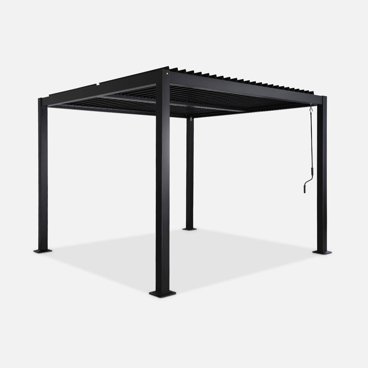 Zwarte bioklimatologische pergola, aluminium en staal, 3x3m, verstelbare lamellen Photo1