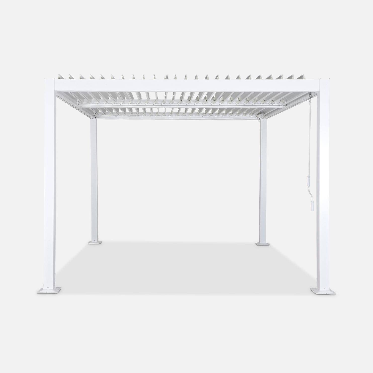 Pergola bioclimatique blanche, aluminium et acier, 3x3m, lames orientables Photo3