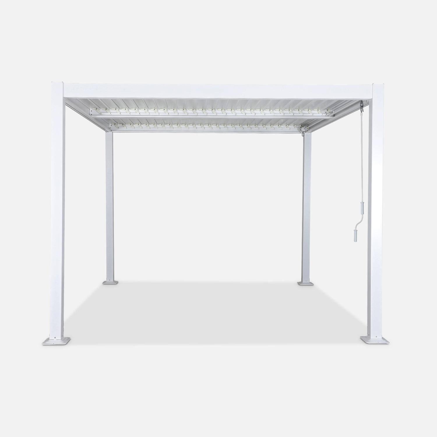 Pergola bioclimatique blanche, aluminium et acier, 3x3m, lames orientables Photo2