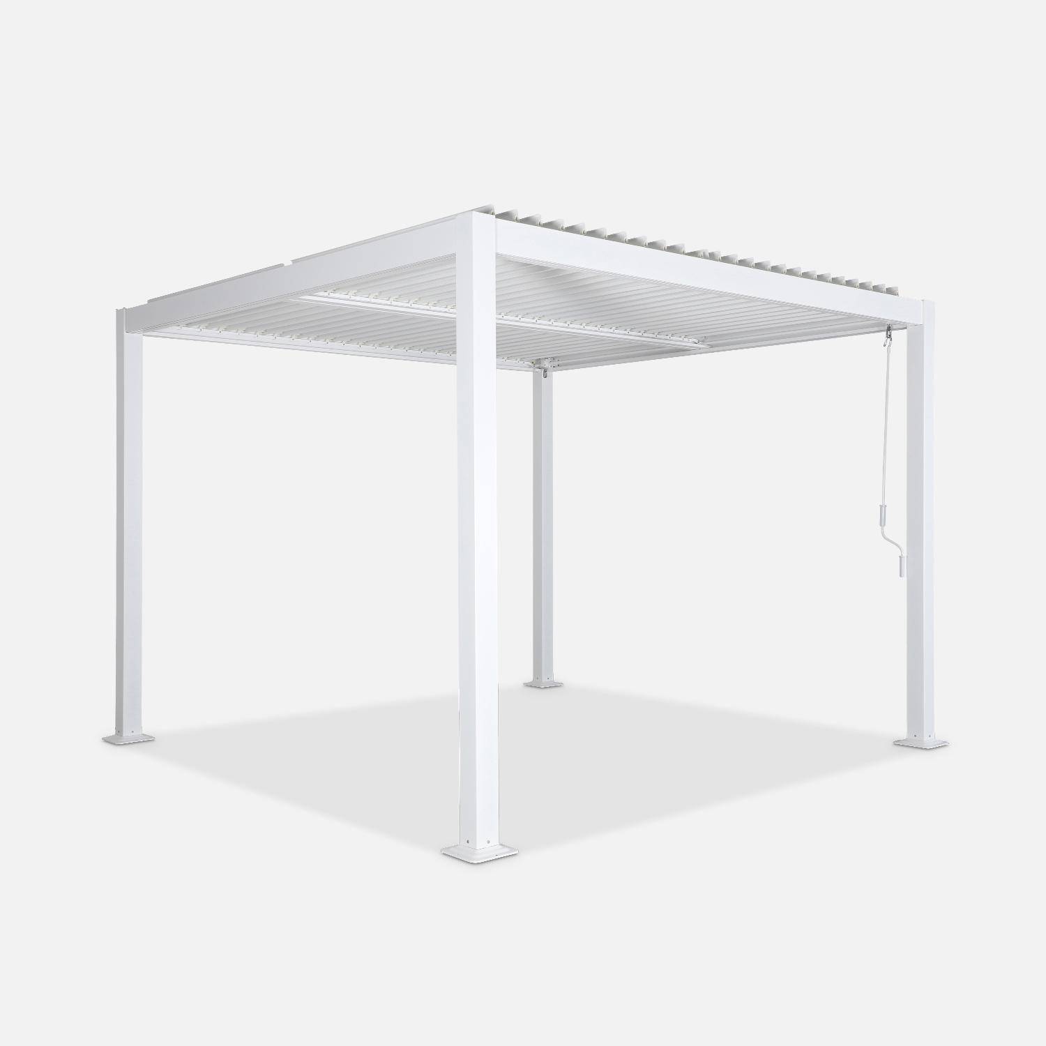 Witte bioklimatologische pergola, aluminium en staal, 3x3m, verstelbare lamellen Photo1