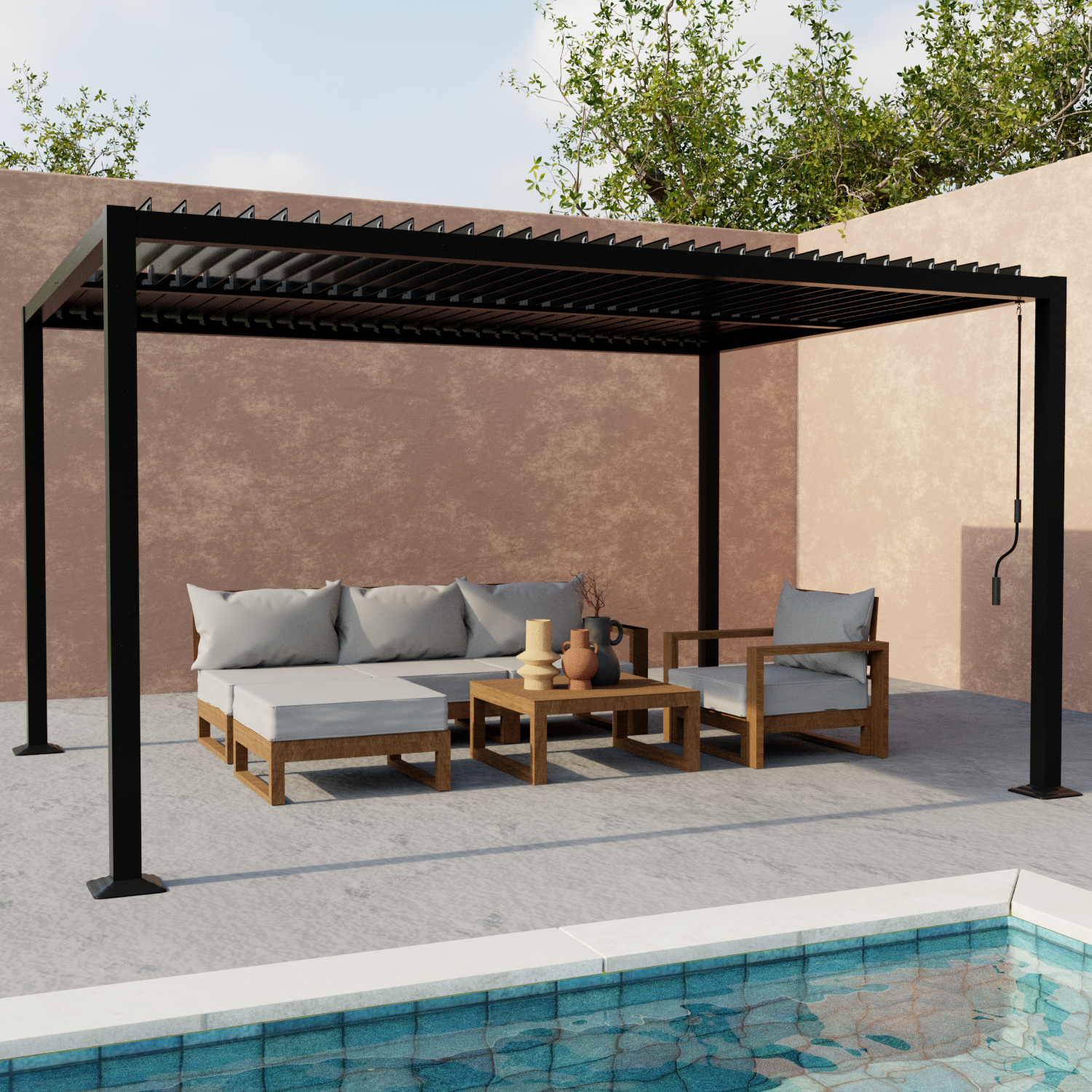 Pergola bioclimatique aluminium et acier, noir, 3x4m, lames orientables Photo1