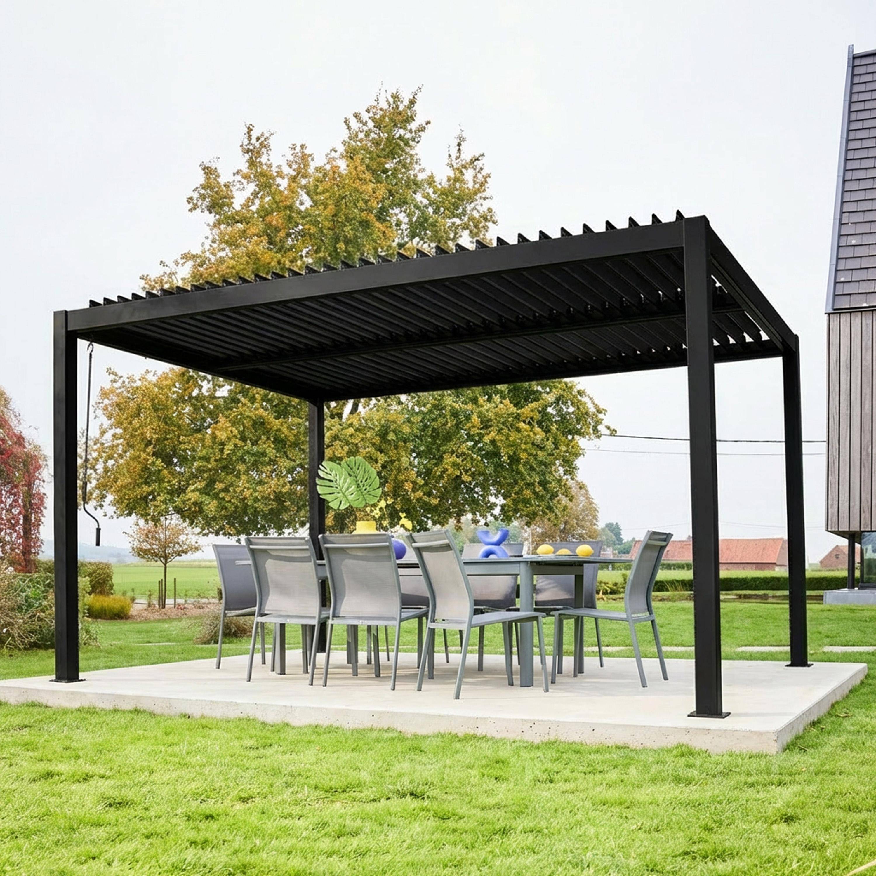 Pergola bioclimatique aluminium et acier, noir, 3x4m, lames orientables Photo4
