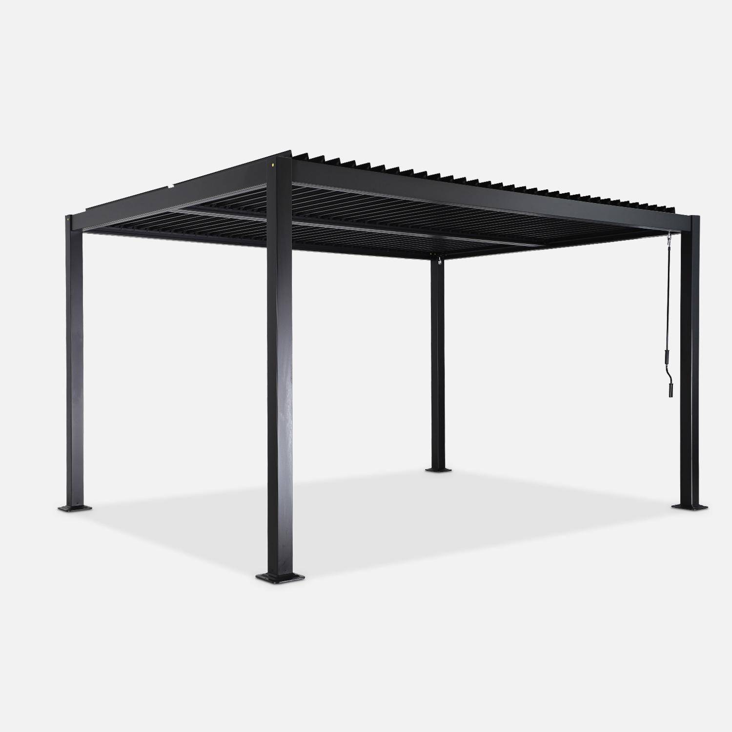 Pergola bioclimatique aluminium et acier, noir, 3x4m, lames orientables Photo1