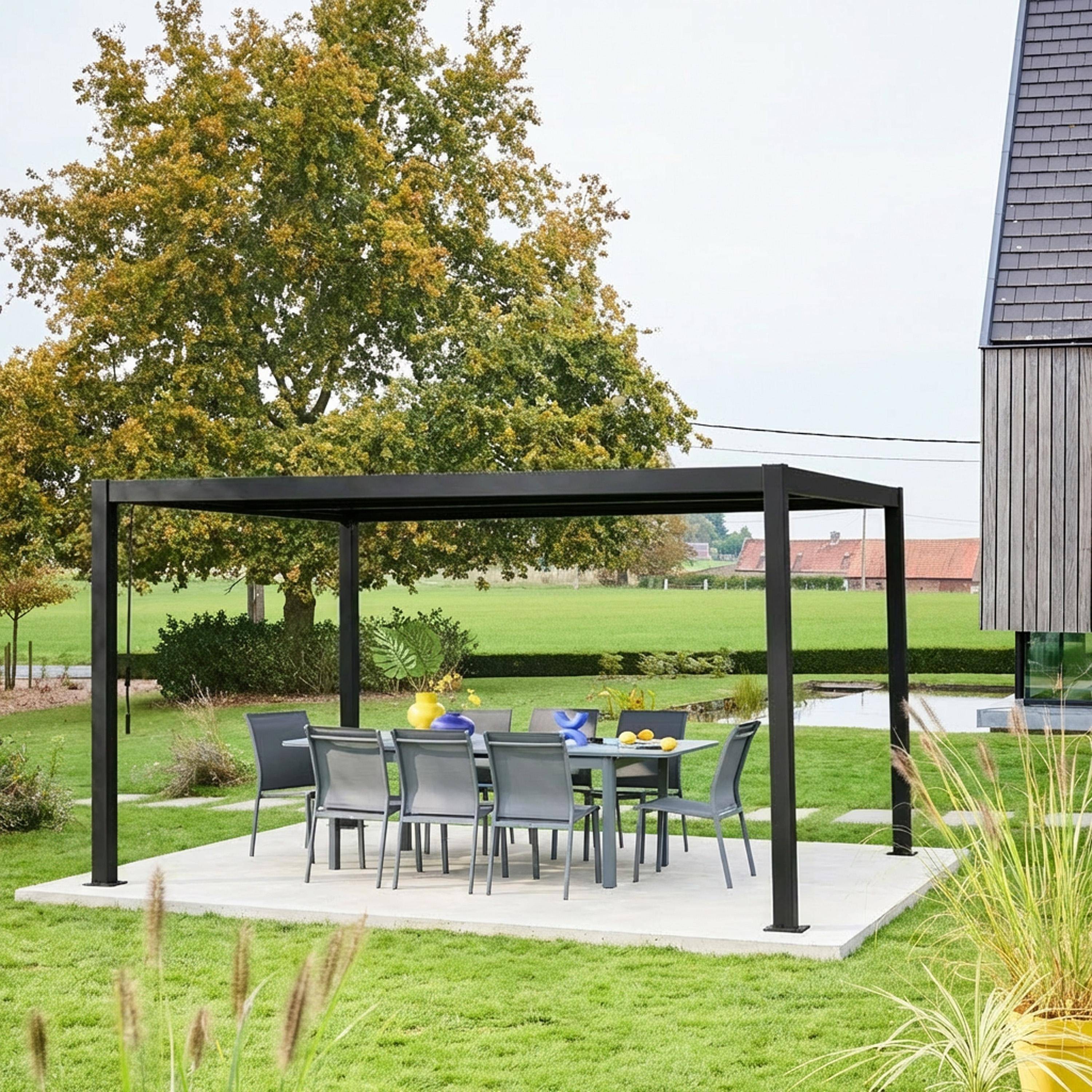 Pergola bioclimatique aluminium et acier, noir, 3x4m, lames orientables,sweeek,Photo1
