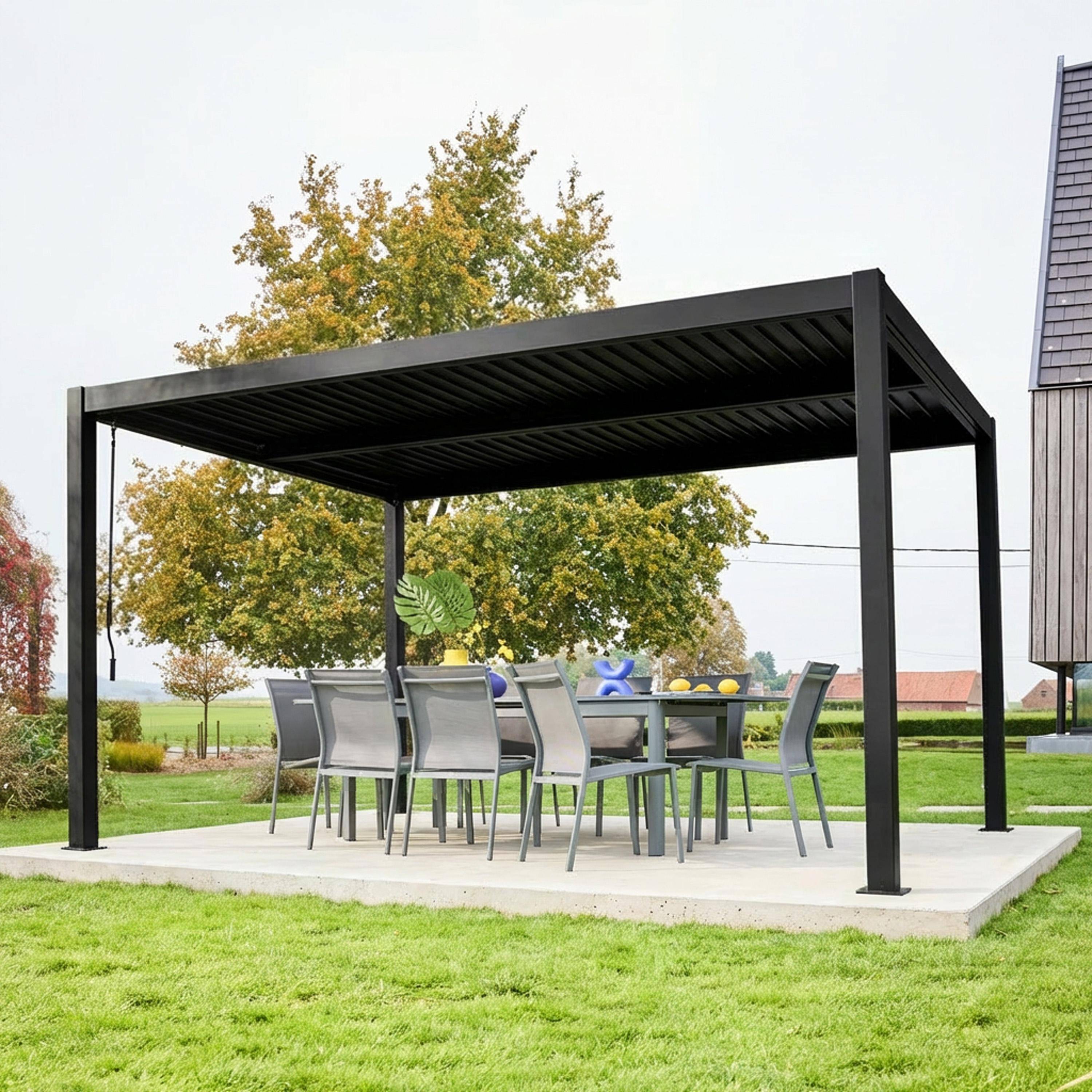 Pergola bioclimatique aluminium et acier, noir, 3x4m, lames orientables Photo2