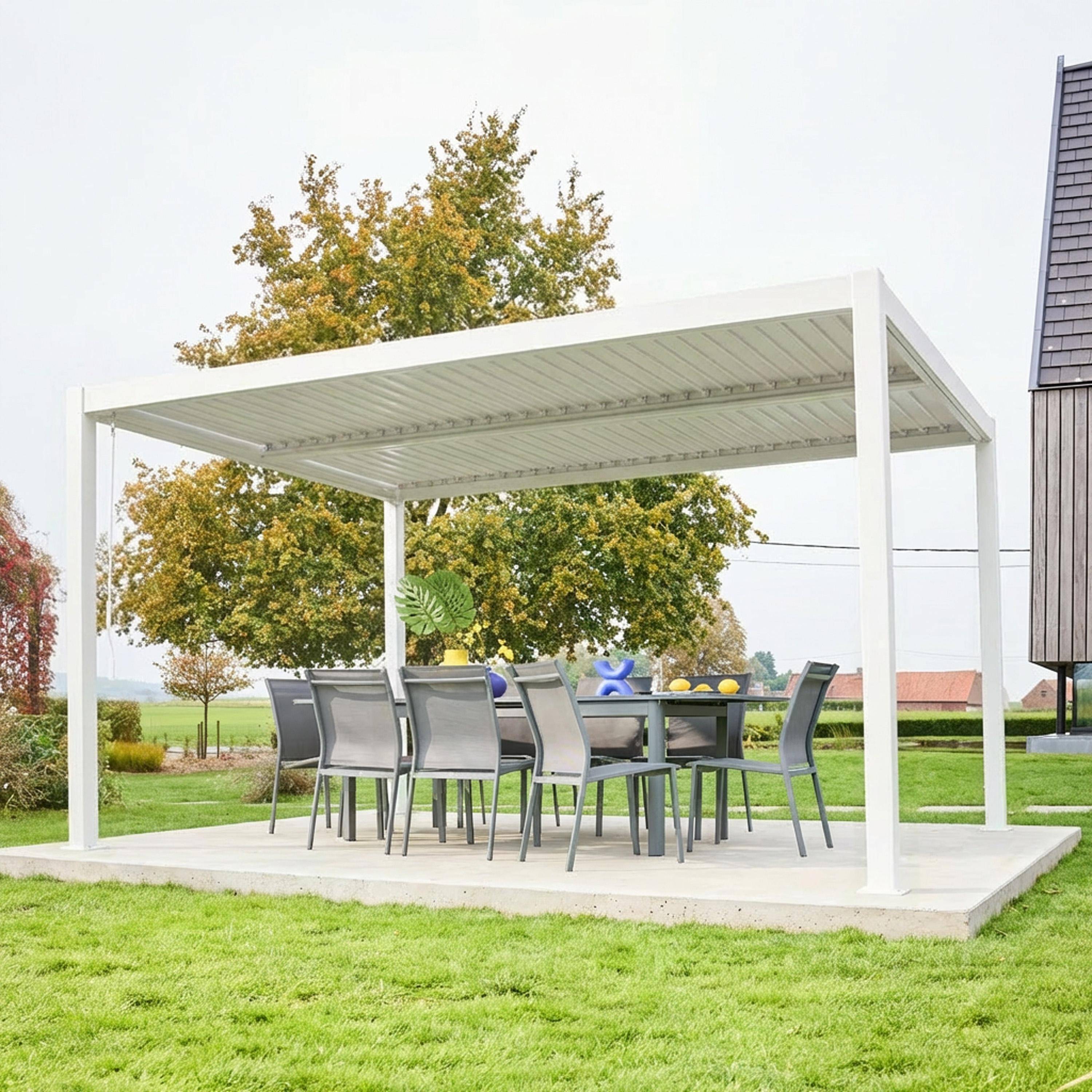 Pergola met lamellendak 4x3m verstelbare lamellen staal en aluminium wit - Palace Photo3