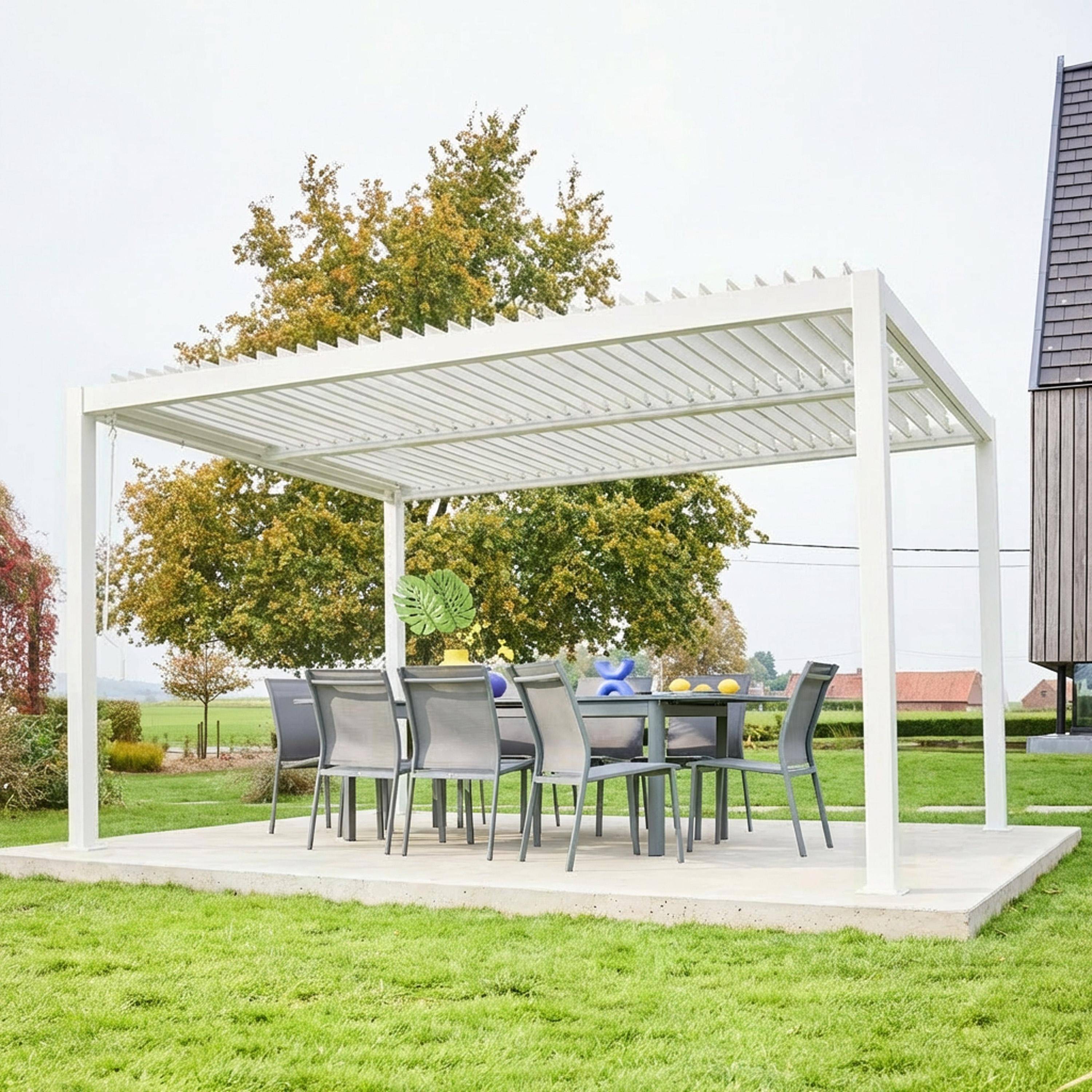 Pergola met lamellendak 4x3m verstelbare lamellen staal en aluminium wit - Palace Photo2