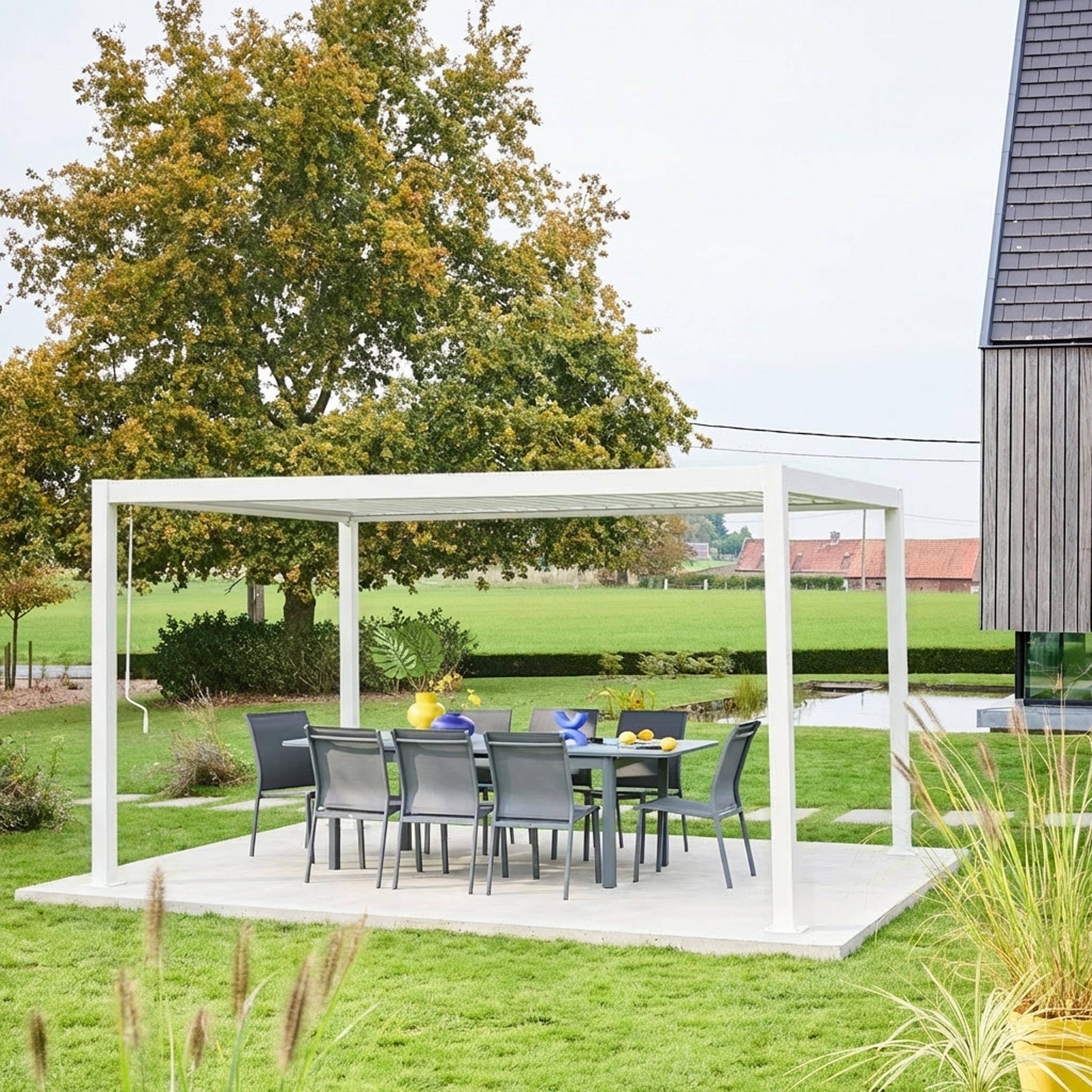 Pergola met lamellendak 4x3m verstelbare lamellen staal en aluminium wit - Palace Photo1