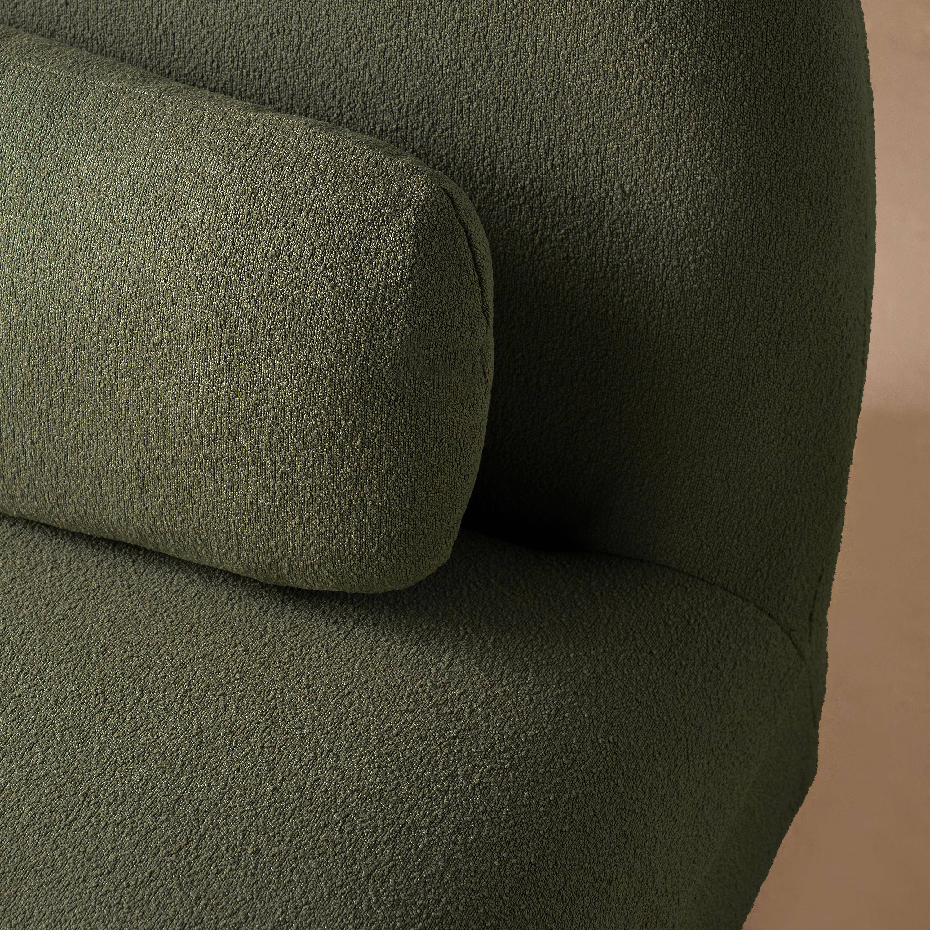 Draaiende fauteuil 360° in gestructureerd kaki bouclette, met een zwart gematteerd metalen onderstel - SPINO,sweeek,Photo5