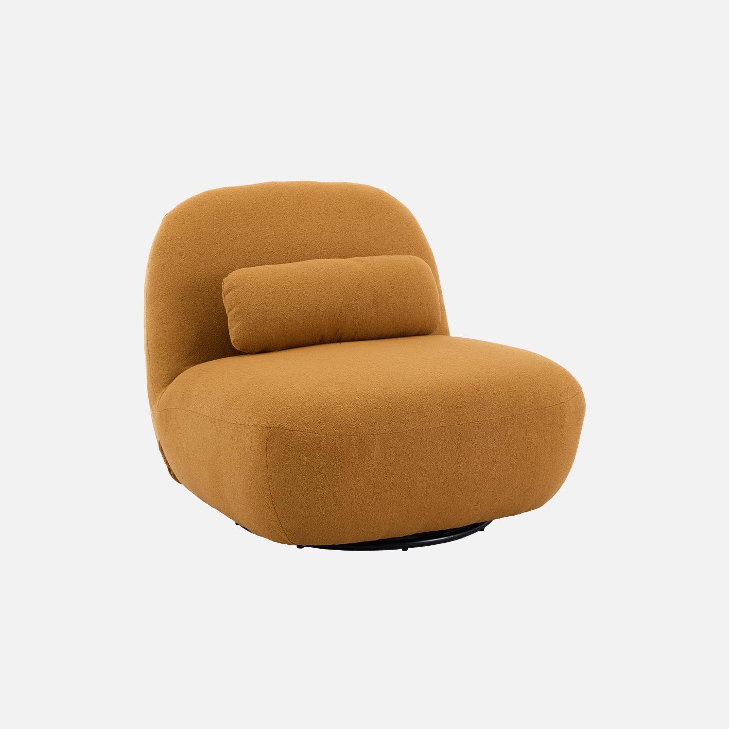 Fauteuil pivotant 360° en bouclette texturée moutarde, piètement en métal noir mat - SPINO,sweeek,Photo3